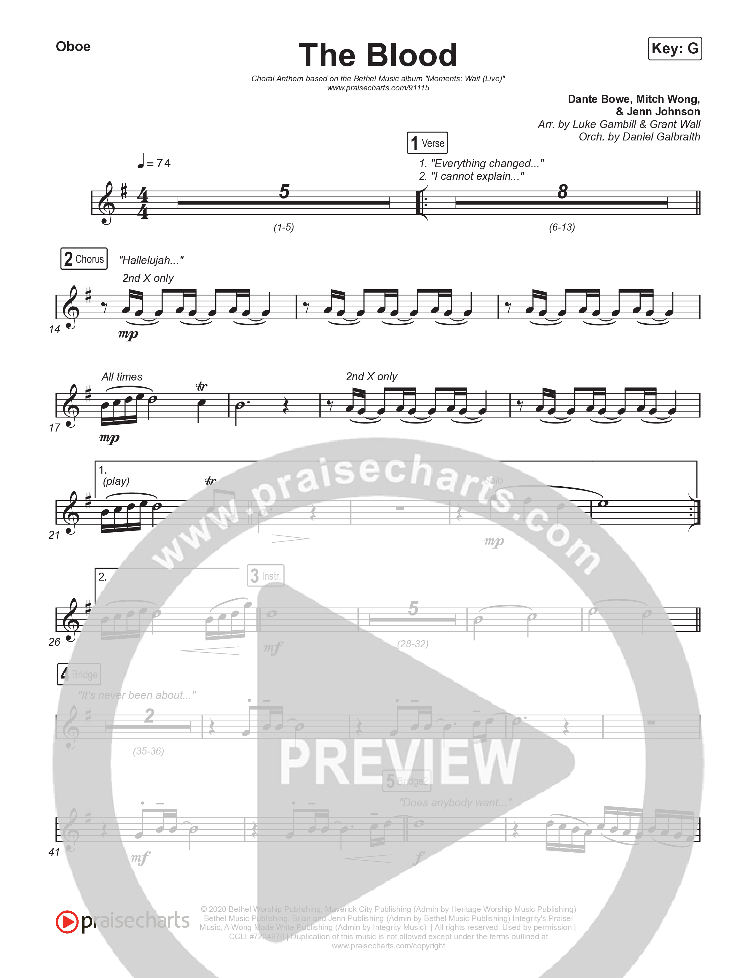 The Blood (Choral Anthem SATB) Oboe (Bethel Music / David Funk / Arr. Luke Gambill)
