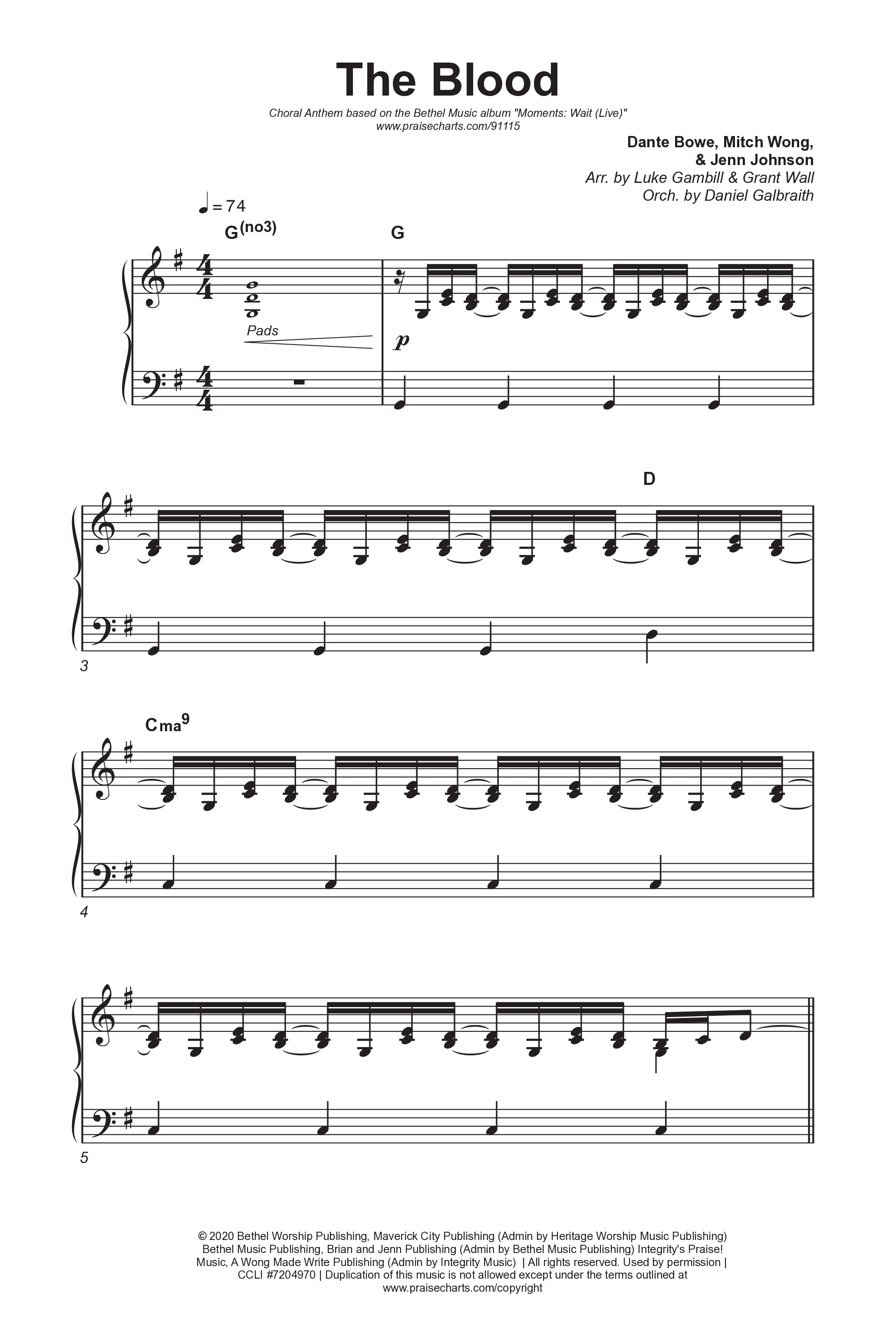 The Blood (Choral Anthem SATB) Octavo (SATB & Pno) (Bethel Music / David Funk / Arr. Luke Gambill)