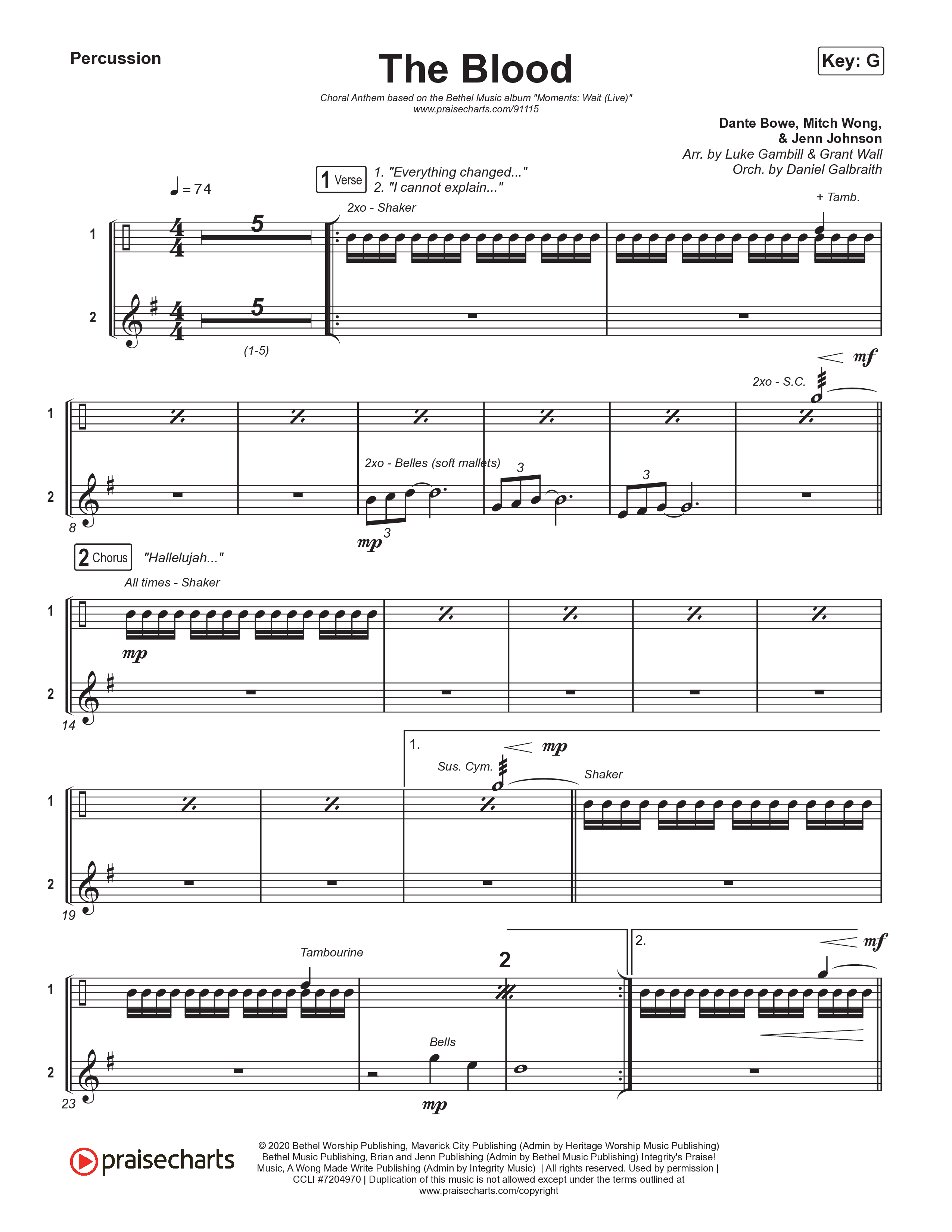 The Blood (Choral Anthem SATB) Percussion (Bethel Music / David Funk / Arr. Luke Gambill)