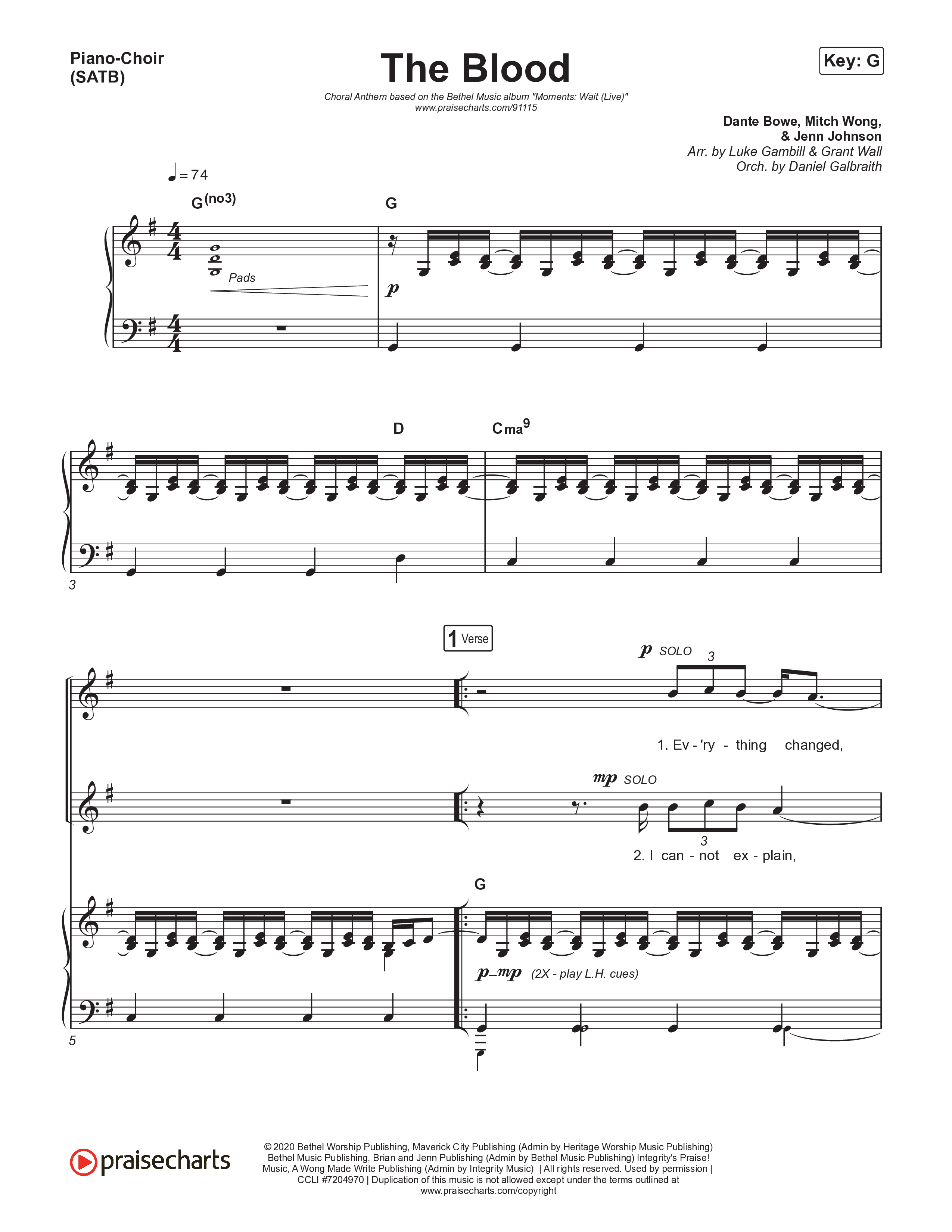 The Blood (Choral Anthem SATB) Piano/Vocal (SATB) (Bethel Music / David Funk / Arr. Luke Gambill)