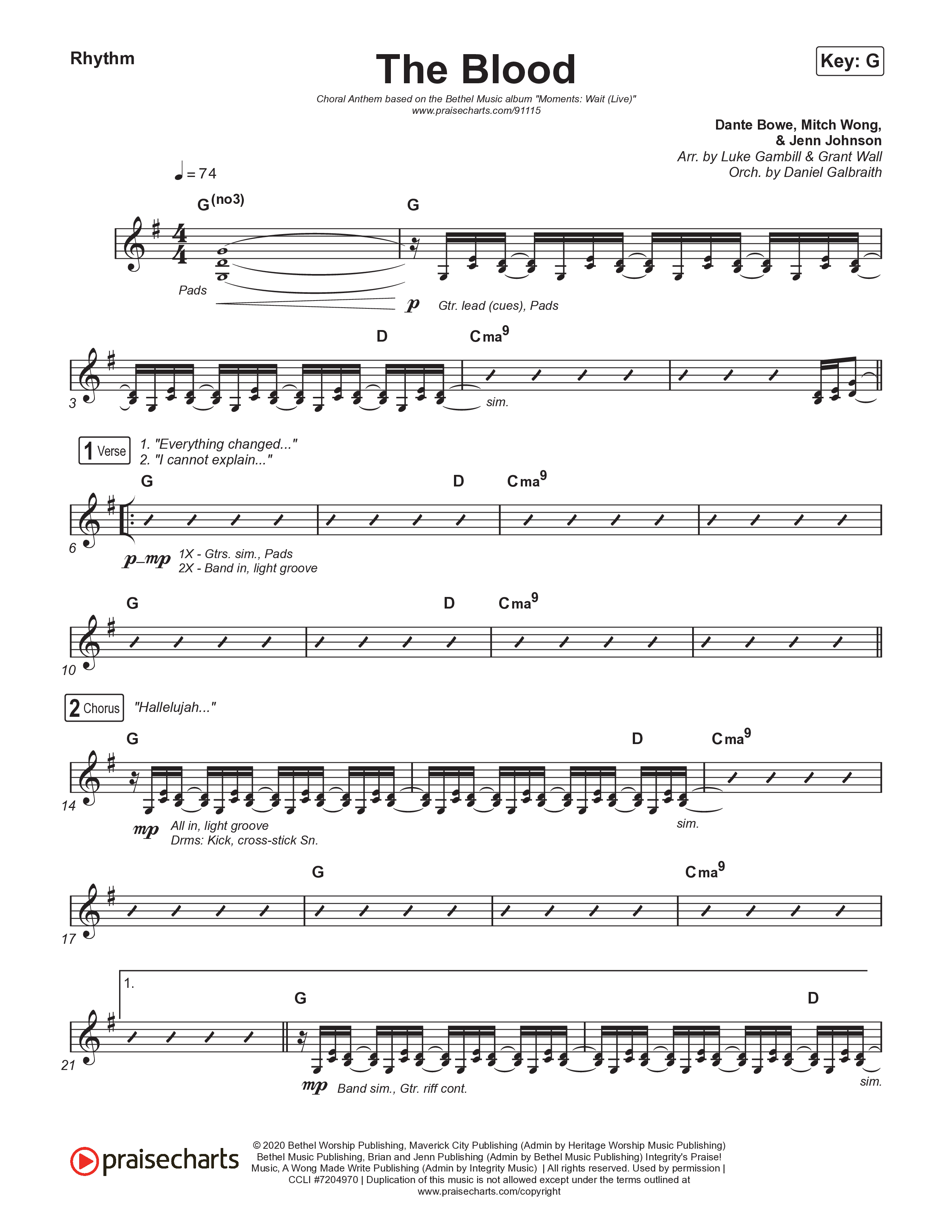 The Blood (Choral Anthem SATB) Rhythm Chart (Bethel Music / David Funk / Arr. Luke Gambill)