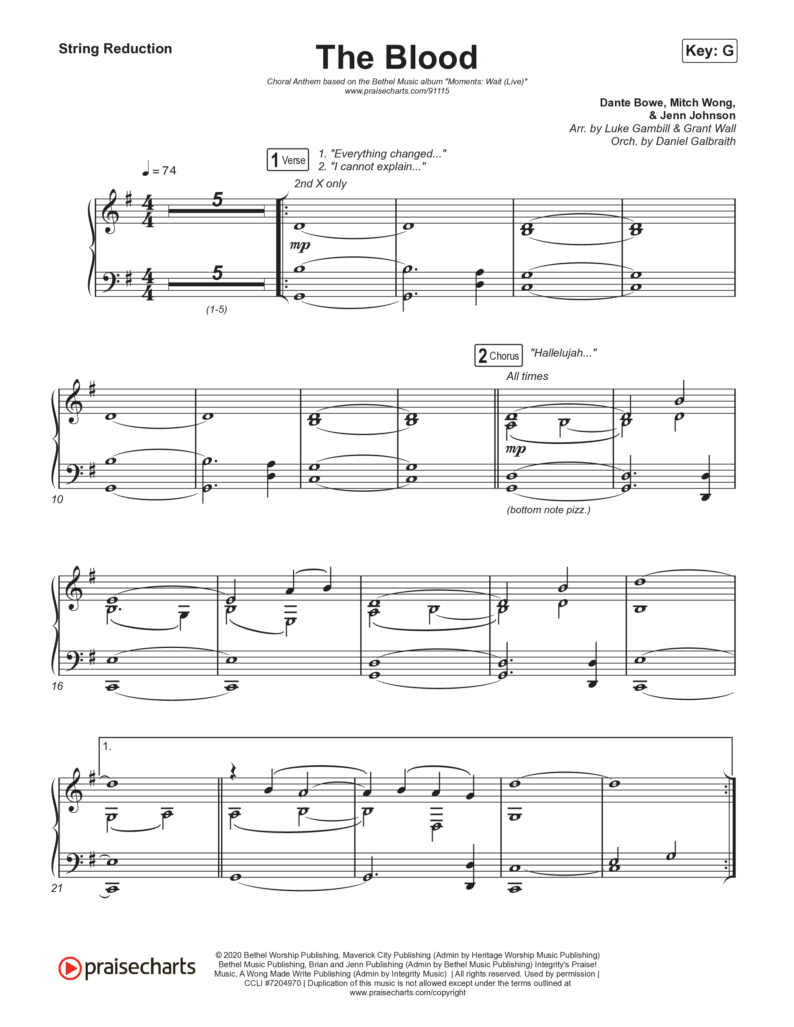 The Blood (Choral Anthem SATB) String Reduction (Bethel Music / David Funk / Arr. Luke Gambill)