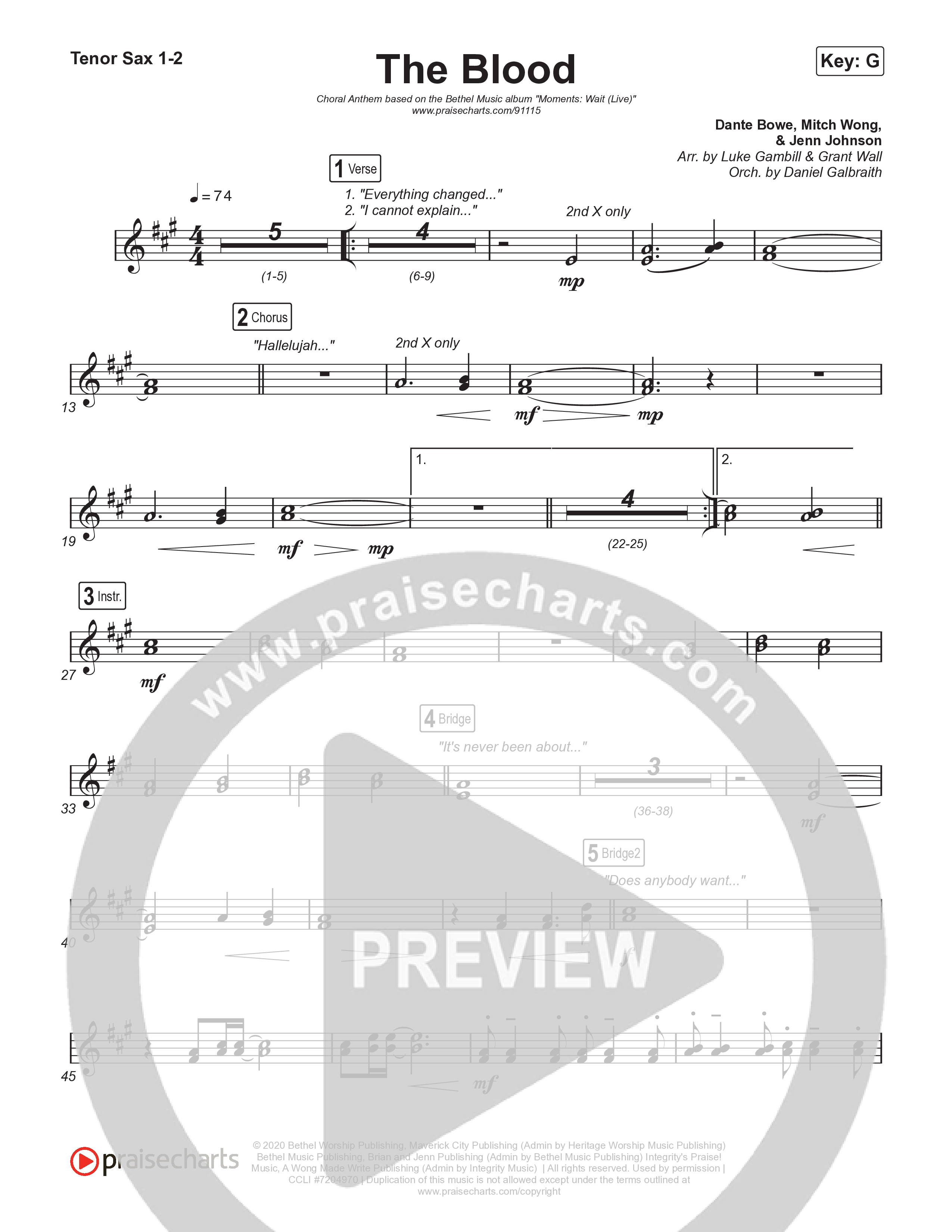 The Blood (Choral Anthem SATB) Sax Pack (Bethel Music / David Funk / Arr. Luke Gambill)