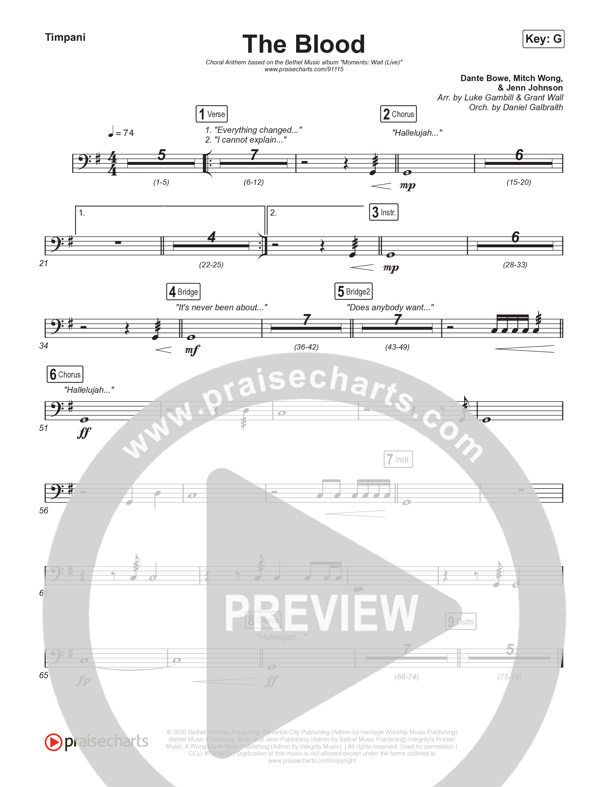 The Blood (Choral Anthem SATB) Timpani (Bethel Music / David Funk / Arr. Luke Gambill)