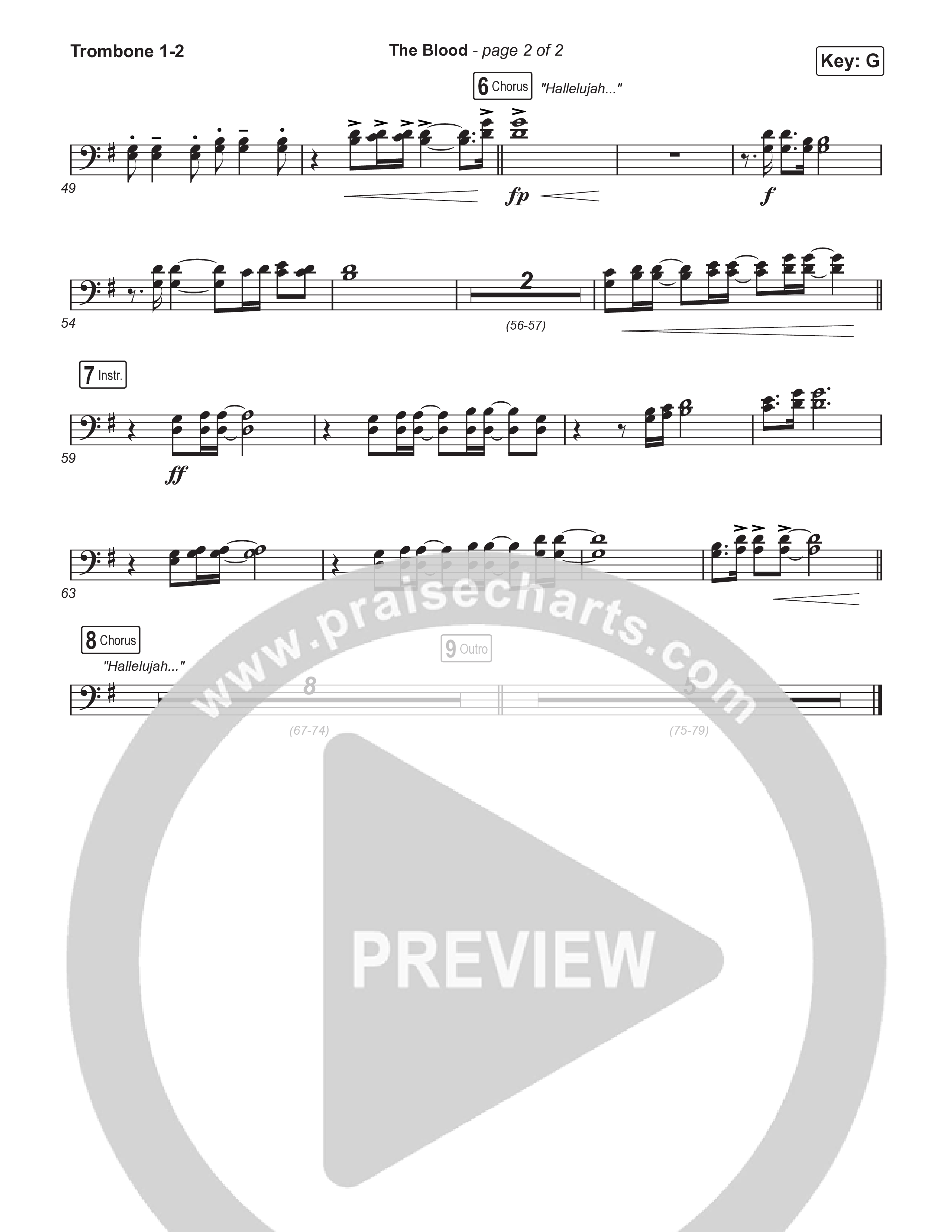 The Blood (Choral Anthem SATB) Trombone 1,2 (Bethel Music / David Funk / Arr. Luke Gambill)