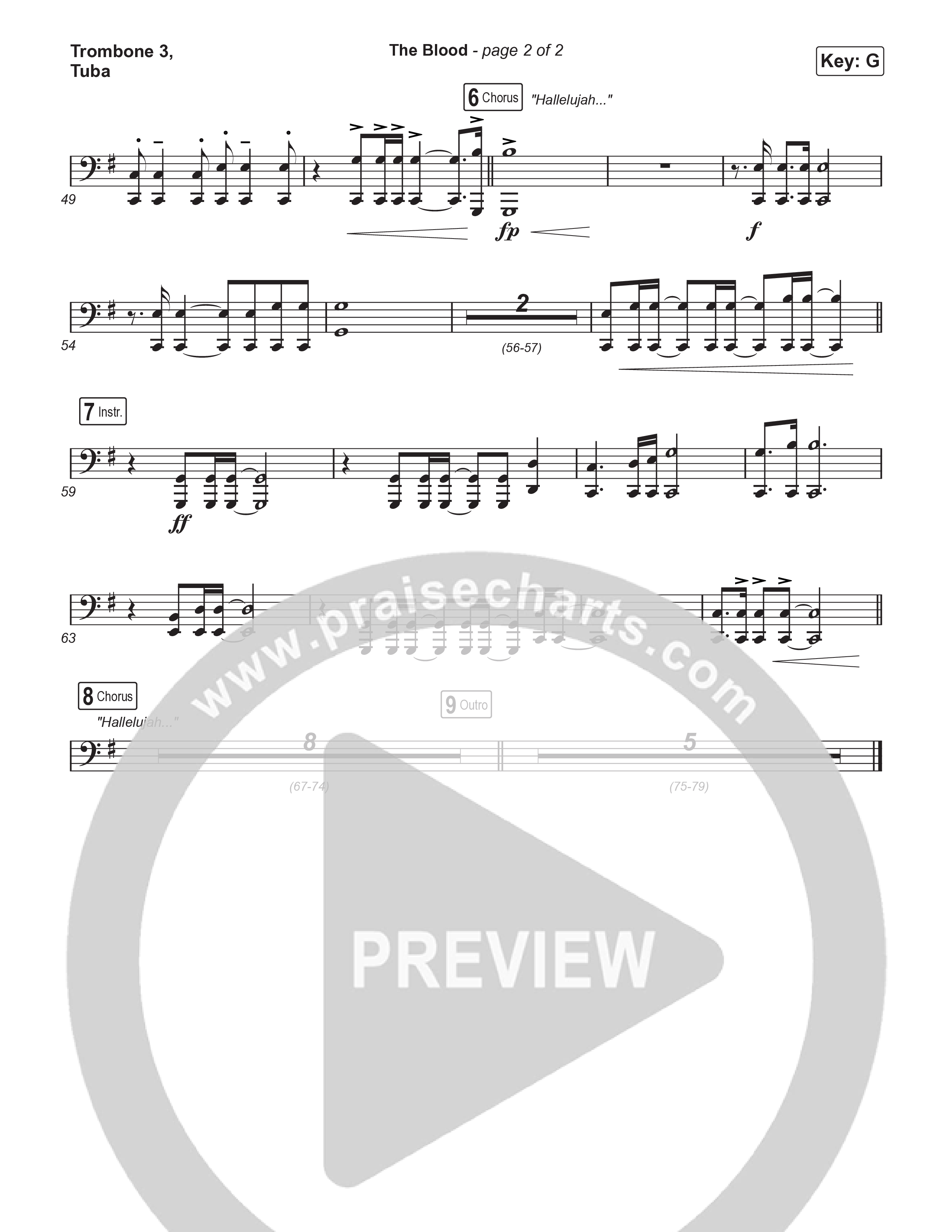 The Blood (Choral Anthem SATB) Trombone 3/Tuba (Bethel Music / David Funk / Arr. Luke Gambill)