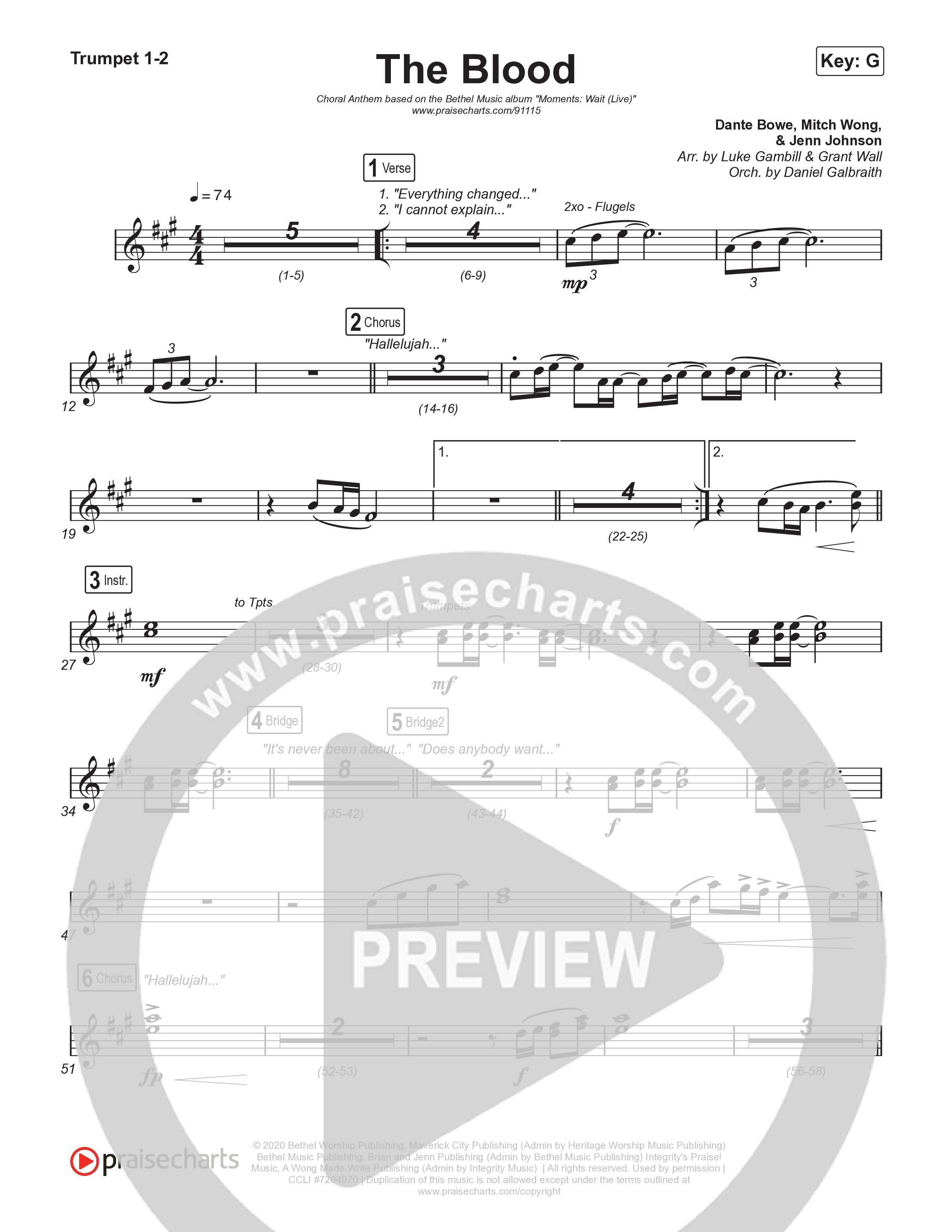 The Blood (Choral Anthem SATB) Brass Pack (Bethel Music / David Funk / Arr. Luke Gambill)