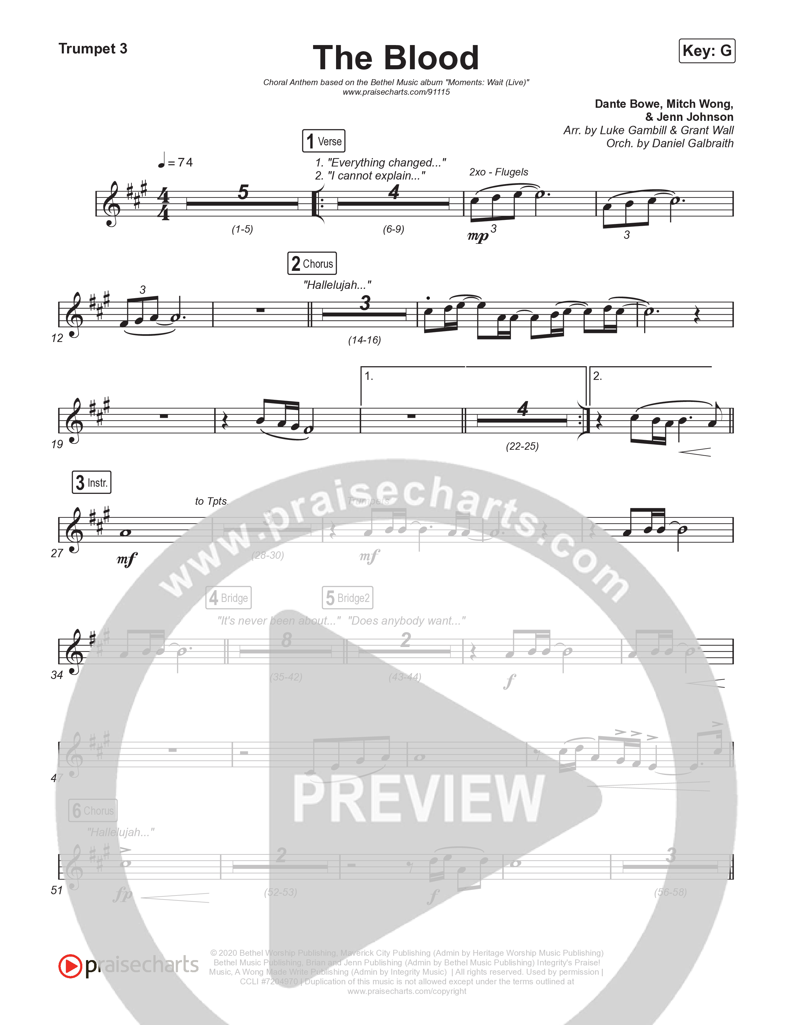 The Blood (Choral Anthem SATB) Trumpet 1,2 (Bethel Music / David Funk / Arr. Luke Gambill)