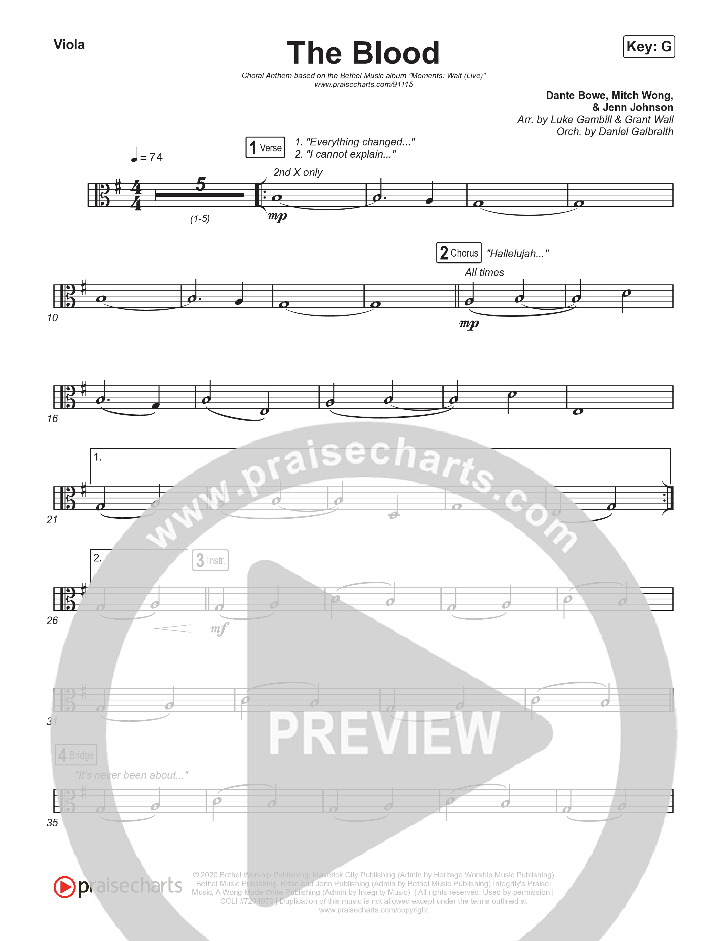The Blood (Choral Anthem SATB) String Pack (Bethel Music / David Funk / Arr. Luke Gambill)
