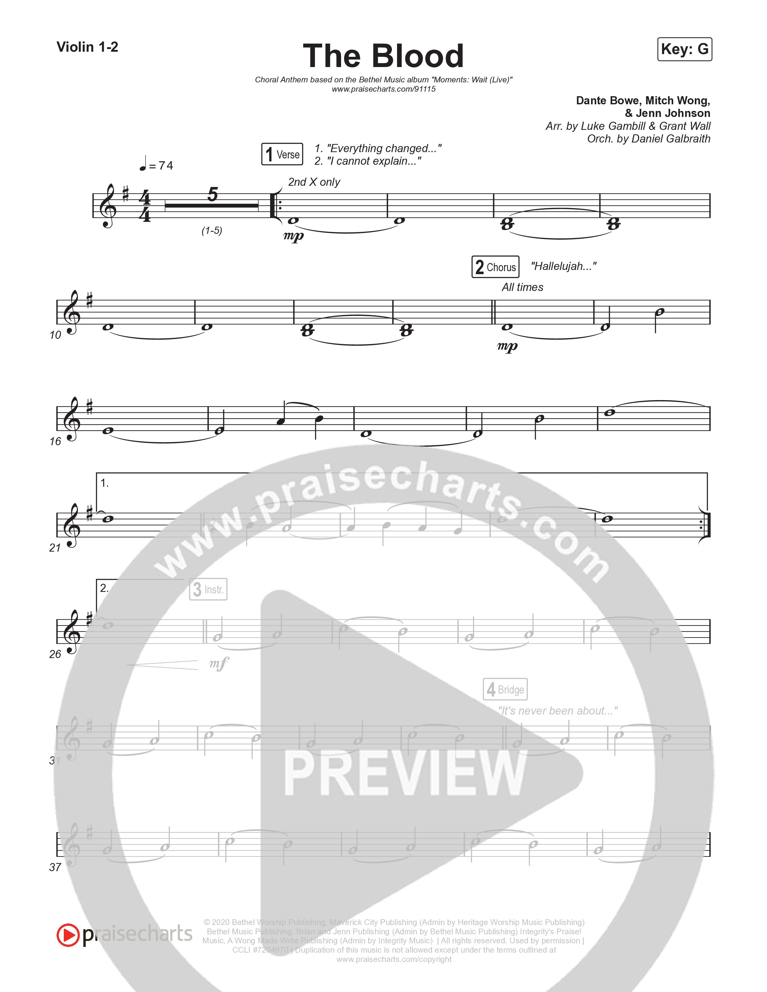 The Blood (Choral Anthem SATB) String Pack (Bethel Music / David Funk / Arr. Luke Gambill)