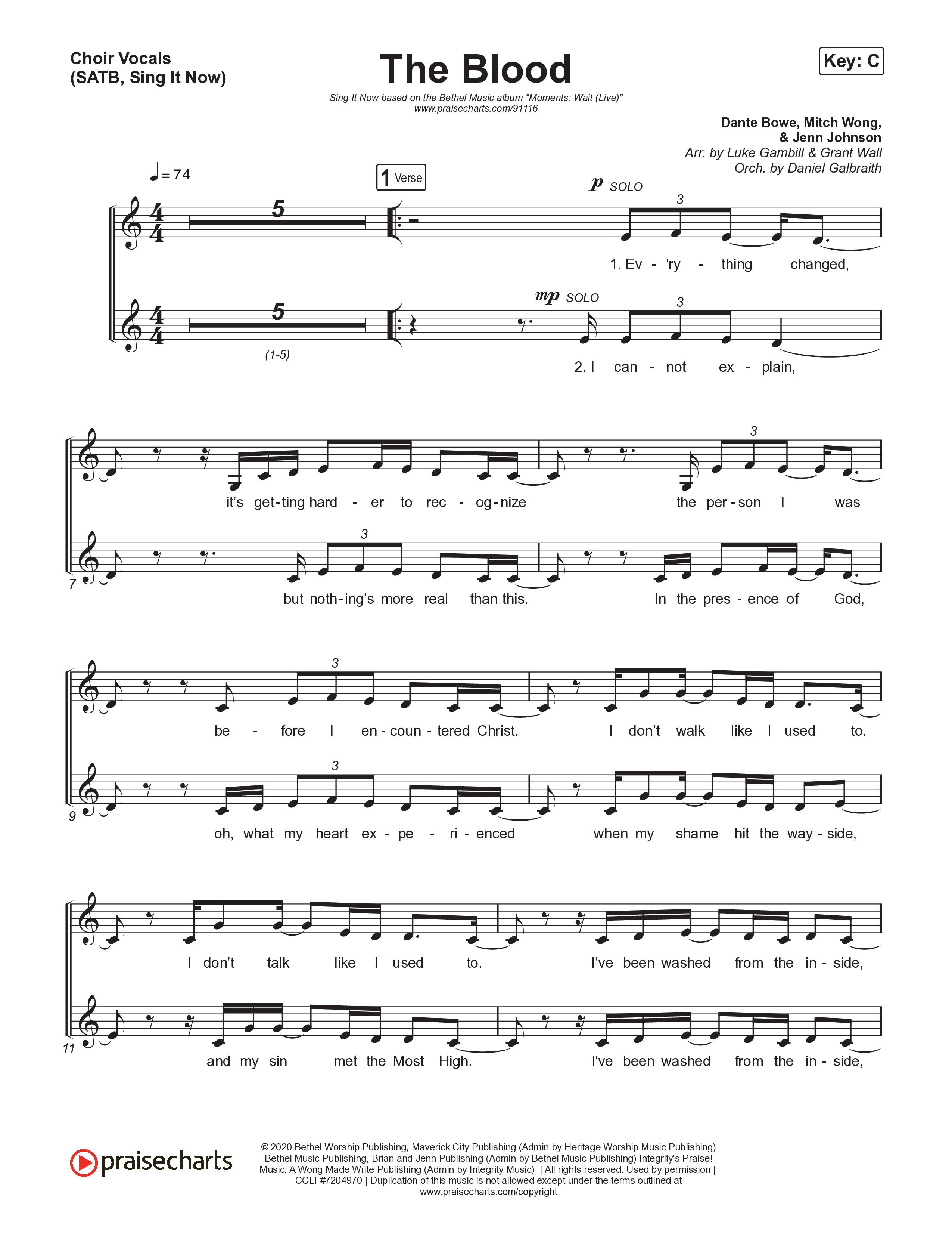 The Blood (Sing It Now) Choir Sheet (SATB) (Bethel Music / David Funk / Arr. Luke Gambill)