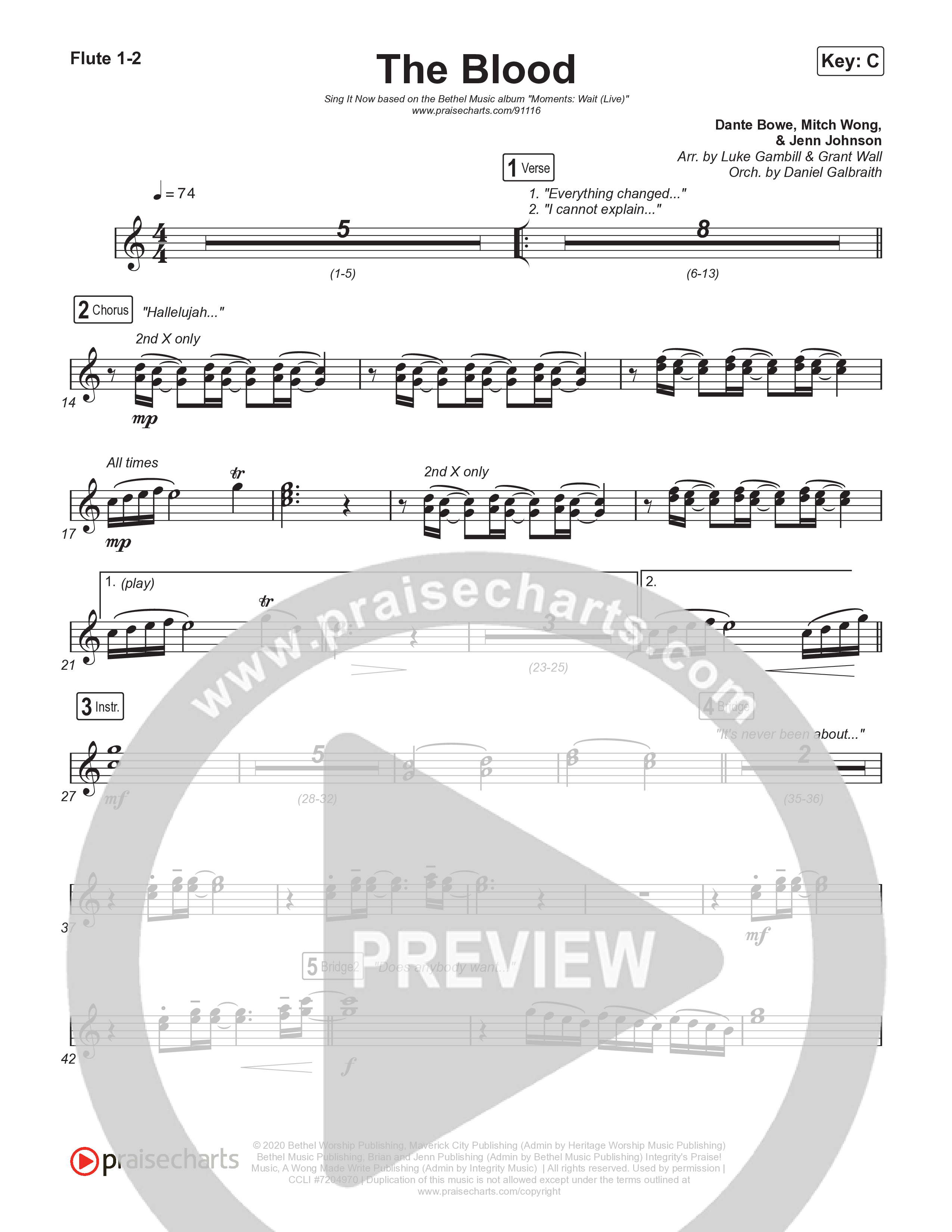 The Blood (Sing It Now) Flute 1/2 (Bethel Music / David Funk / Arr. Luke Gambill)