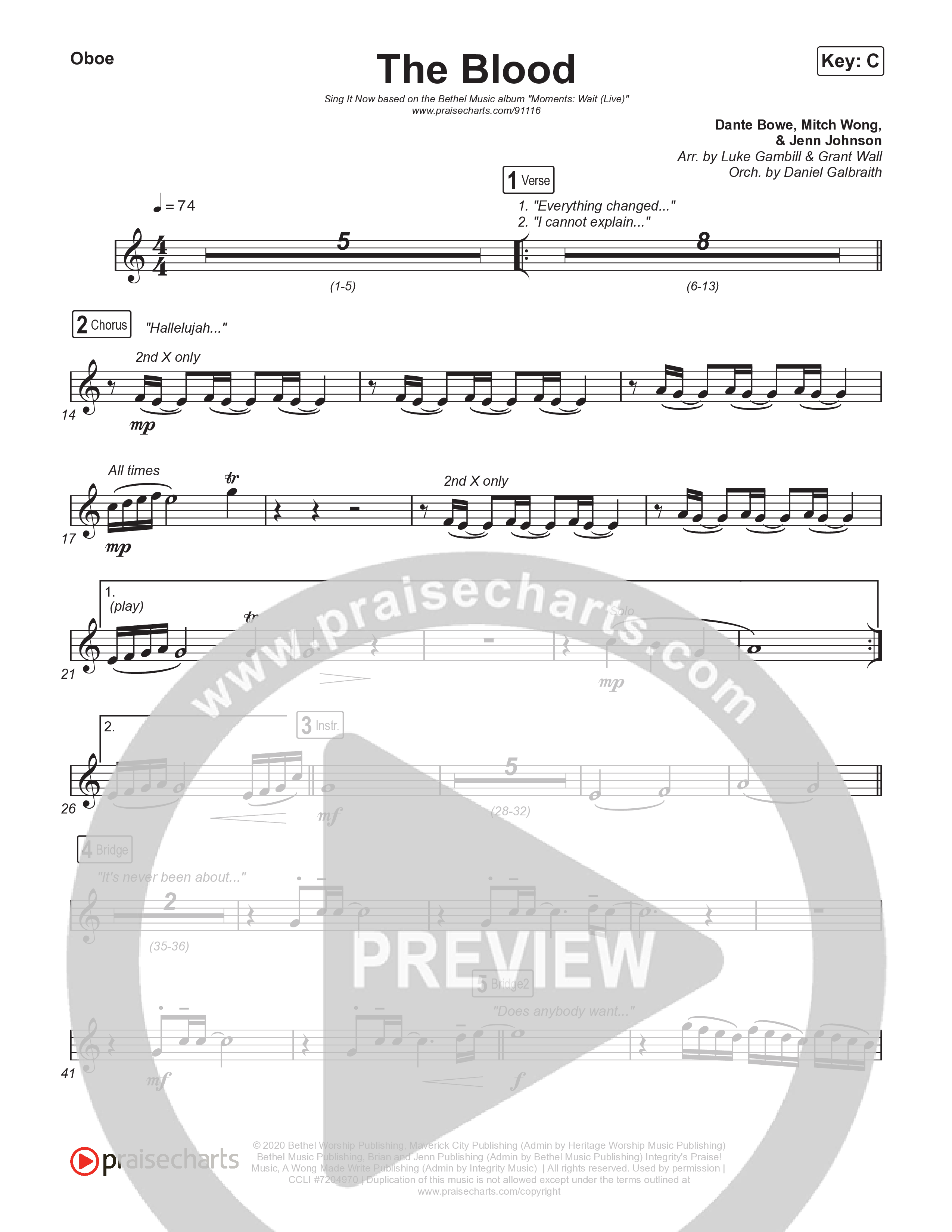 The Blood (Sing It Now) Oboe (Bethel Music / David Funk / Arr. Luke Gambill)