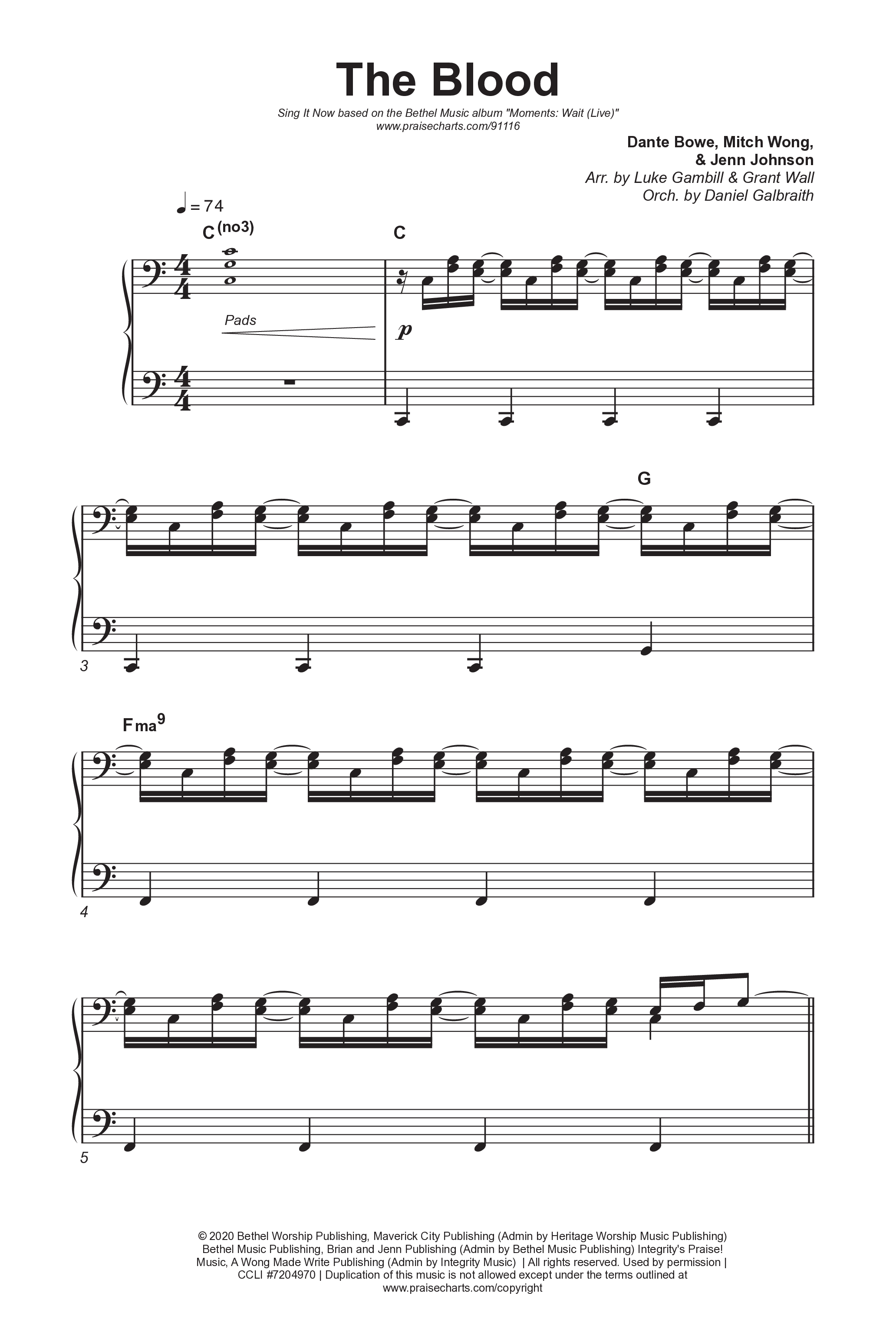 The Blood (Sing It Now) Octavo (SATB & Pno) (Bethel Music / David Funk / Arr. Luke Gambill)