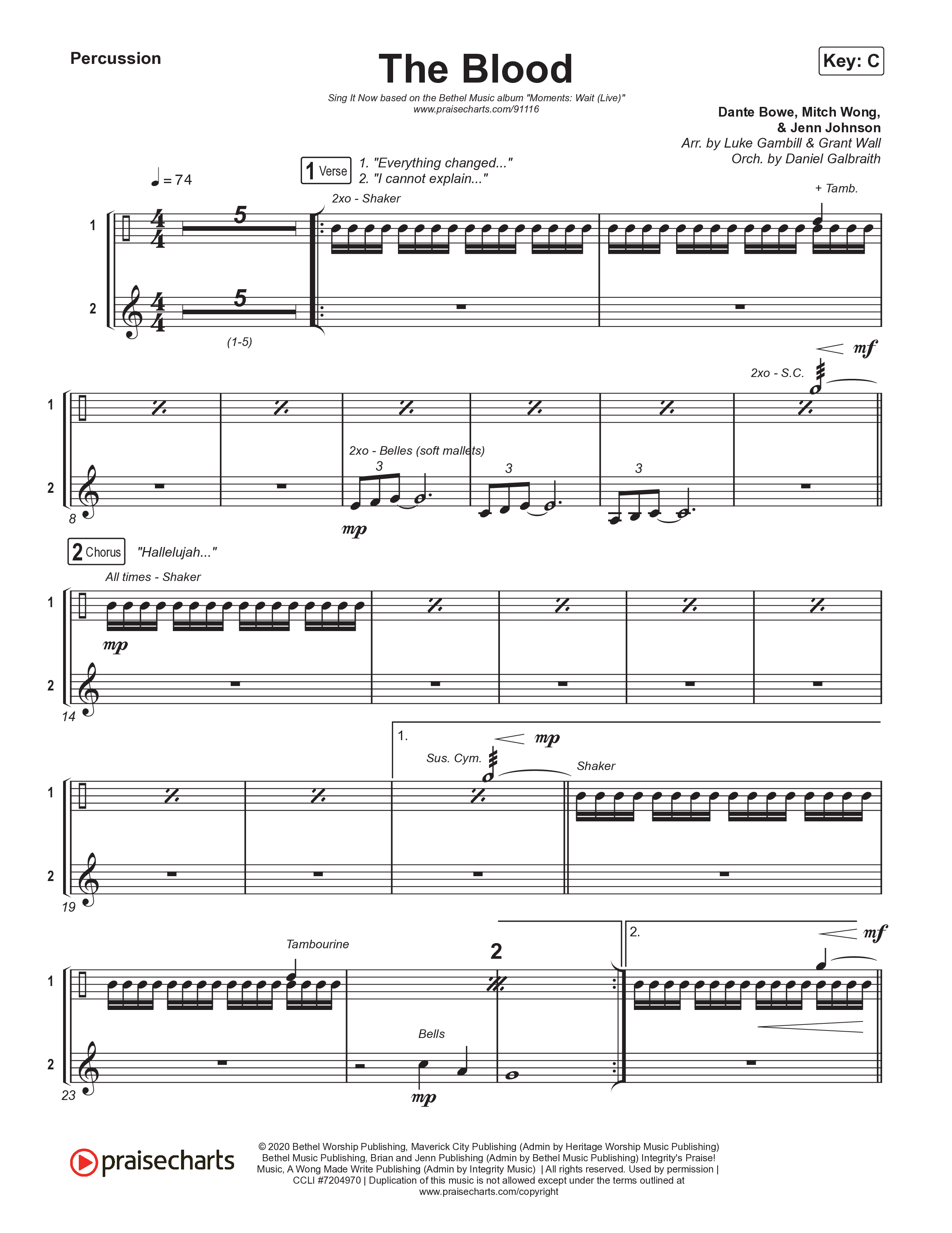 The Blood (Sing It Now) Percussion (Bethel Music / David Funk / Arr. Luke Gambill)