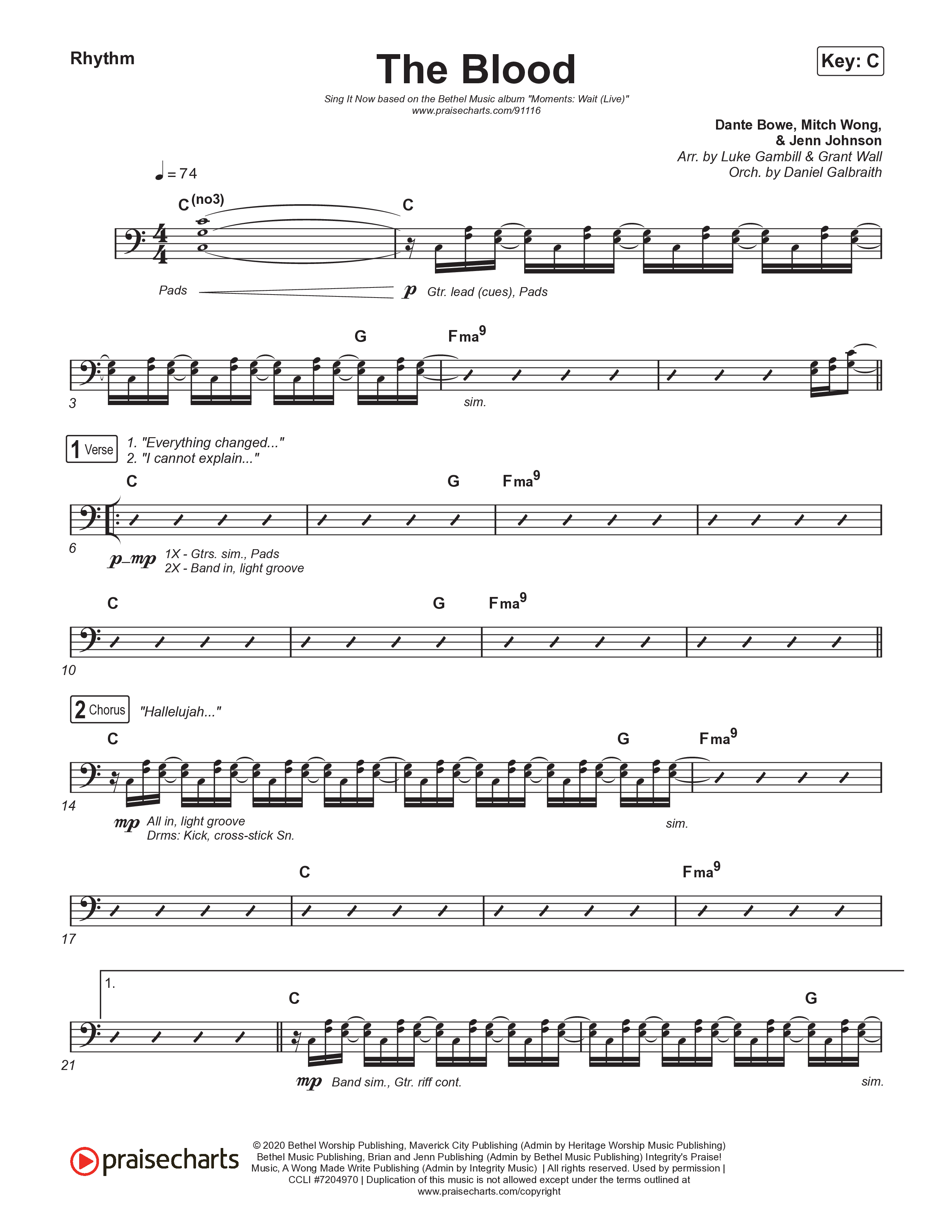 The Blood (Sing It Now) Rhythm Chart (Bethel Music / David Funk / Arr. Luke Gambill)