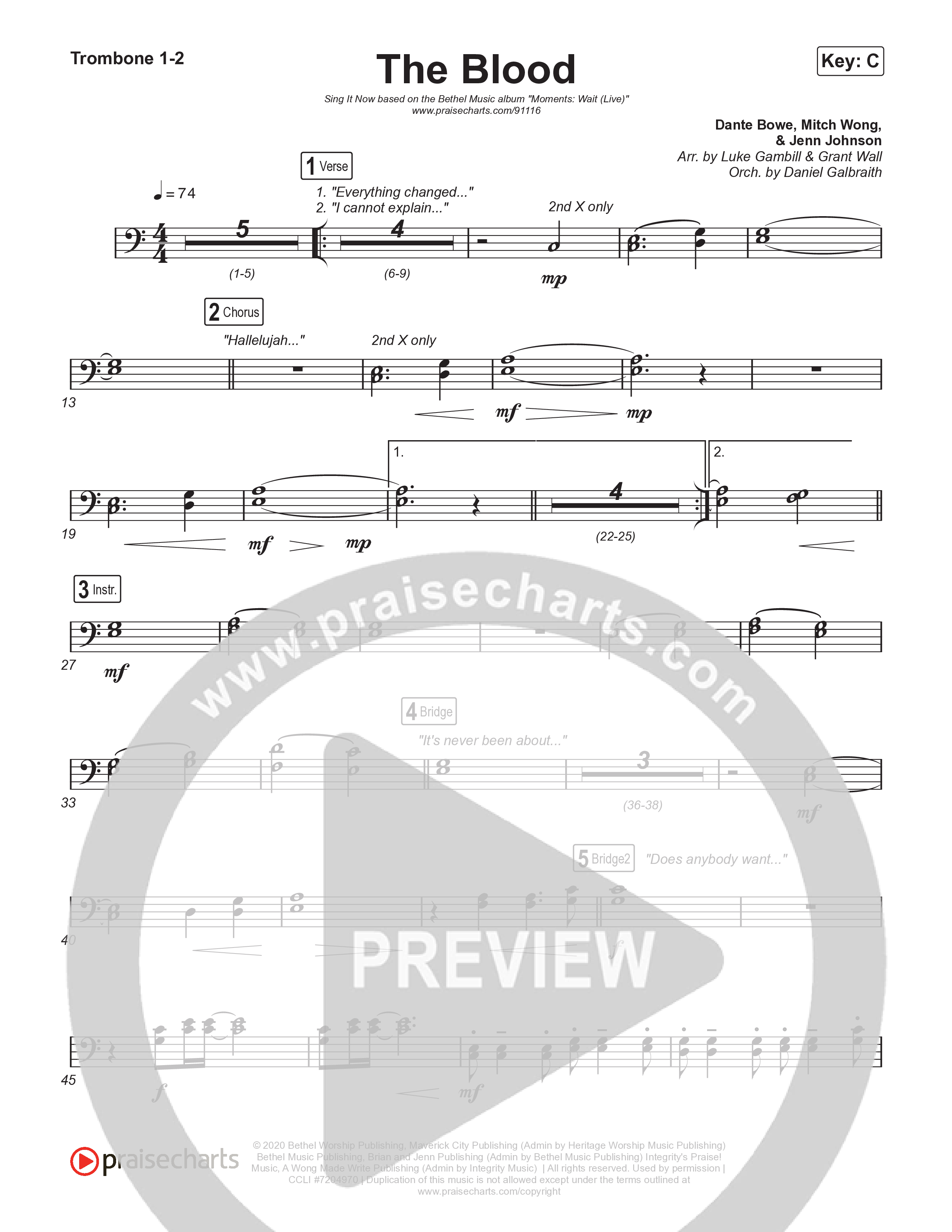 The Blood (Sing It Now) Trombone 1/2 (Bethel Music / David Funk / Arr. Luke Gambill)