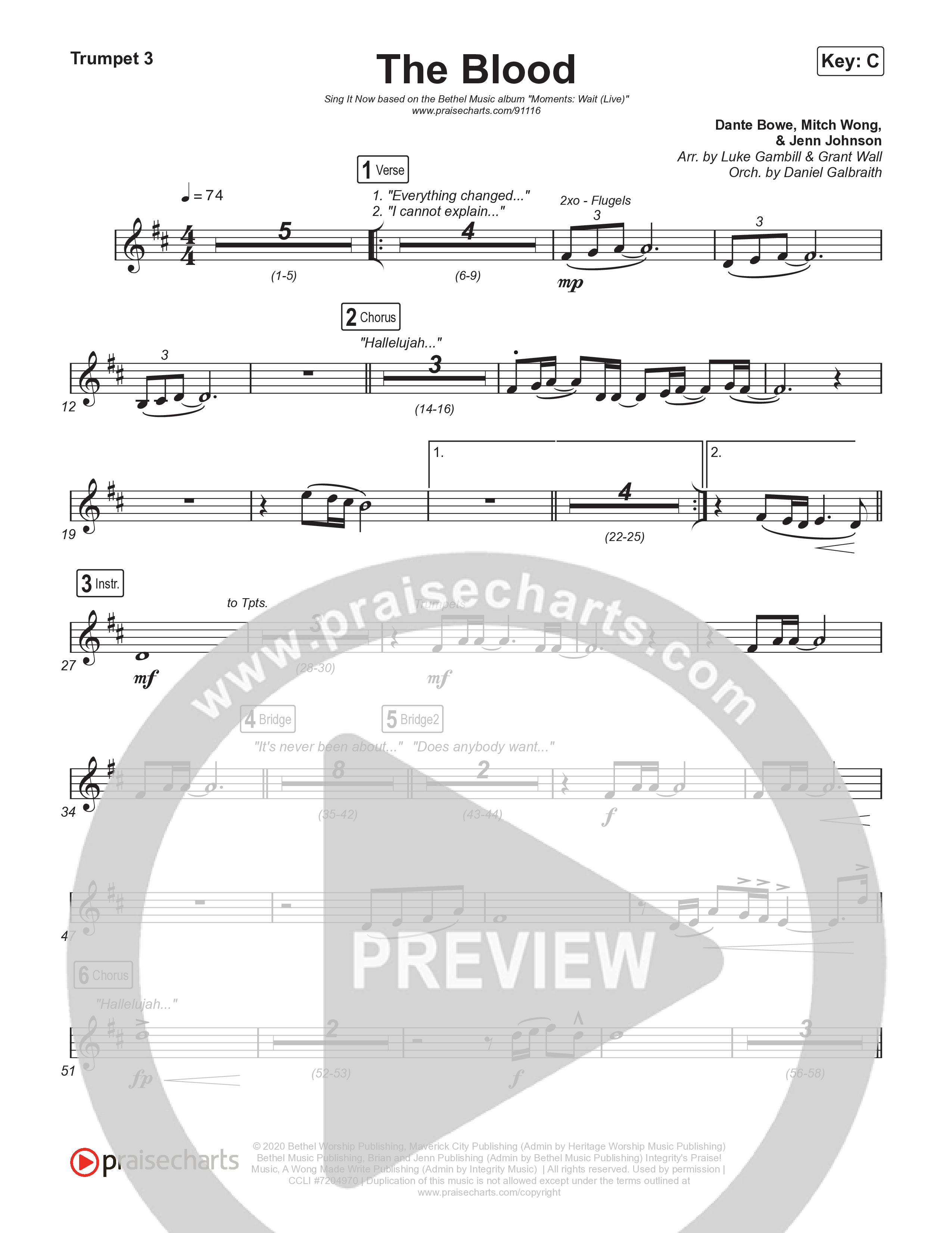 The Blood (Sing It Now) Trumpet 3 (Bethel Music / David Funk / Arr. Luke Gambill)