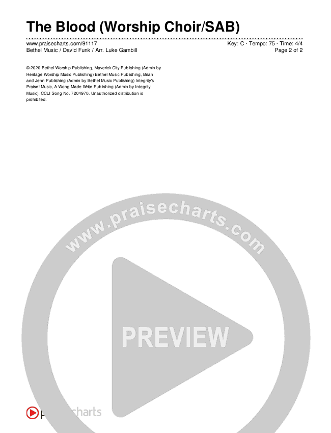 The Blood (Worship Choir/SAB) Chords & Lyrics (Bethel Music / David Funk / Arr. Luke Gambill)