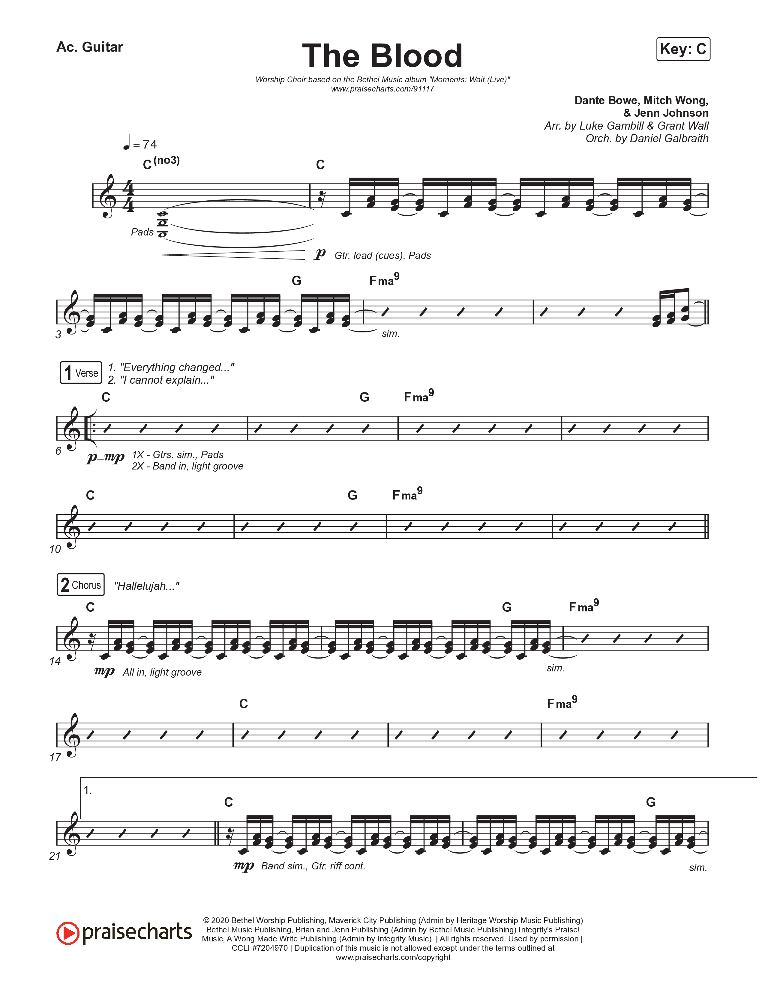 The Blood (Worship Choir/SAB) Acoustic Guitar (Bethel Music / David Funk / Arr. Luke Gambill)