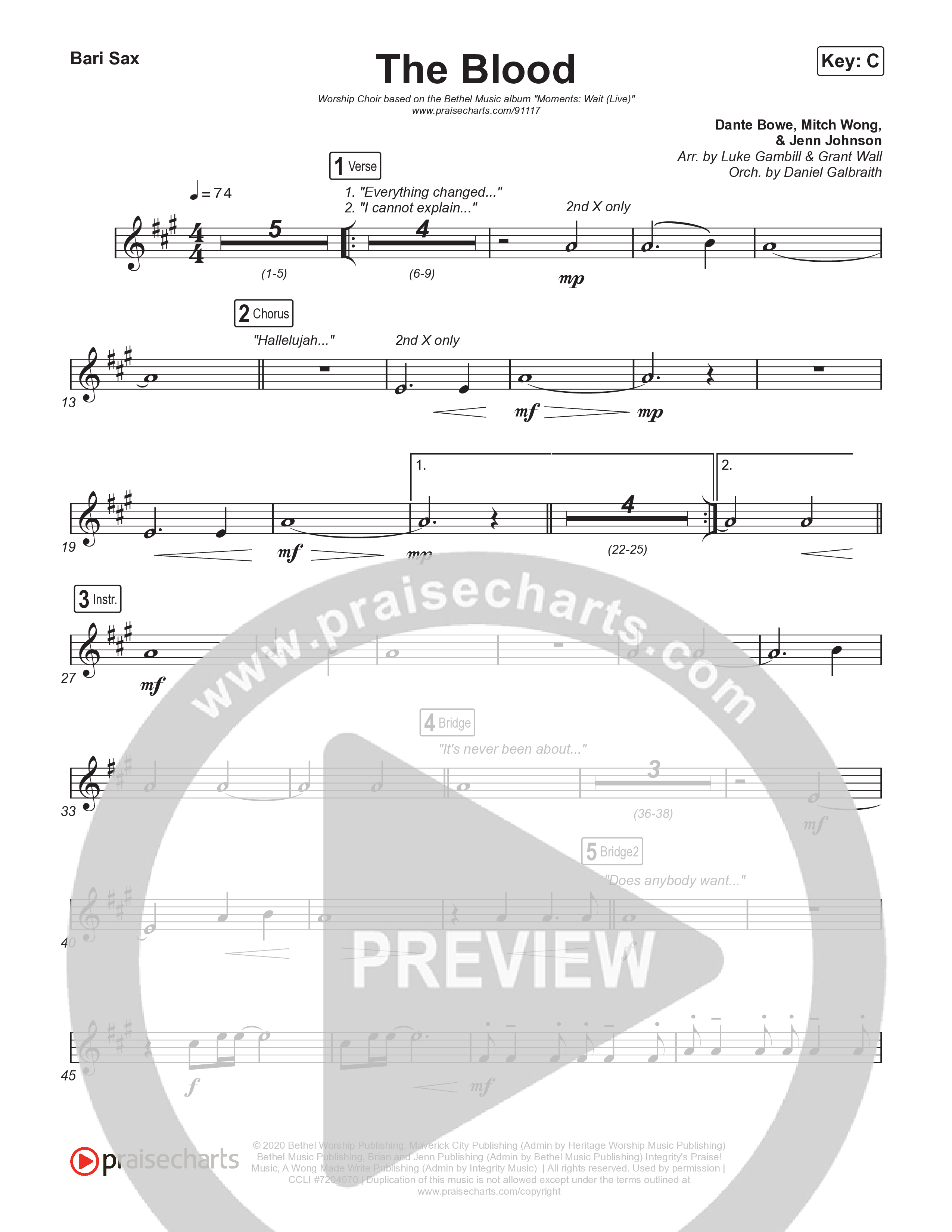 The Blood (Worship Choir/SAB) Bari Sax (Bethel Music / David Funk / Arr. Luke Gambill)