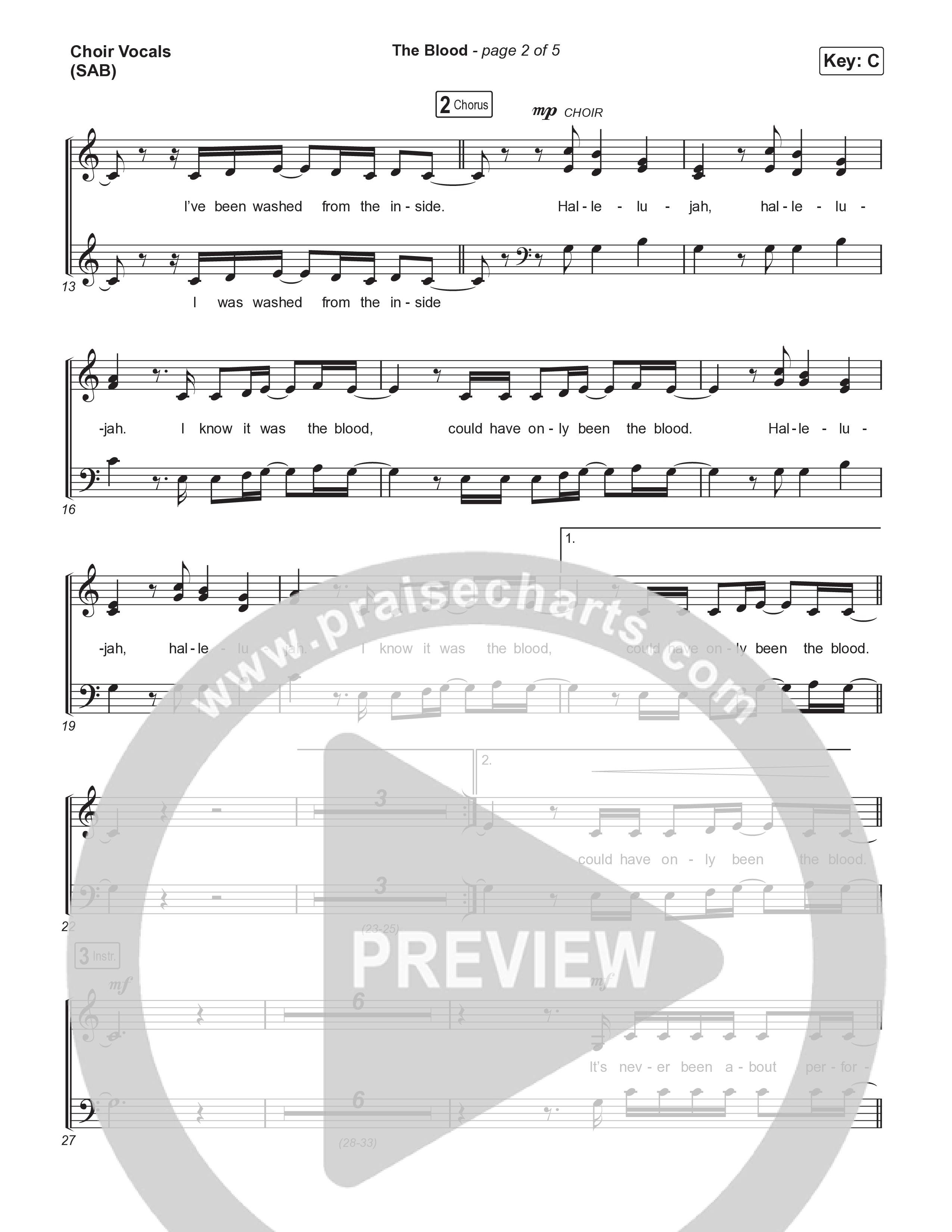 The Blood (Worship Choir/SAB) Choir Sheet (SAB) (Bethel Music / David Funk / Arr. Luke Gambill)