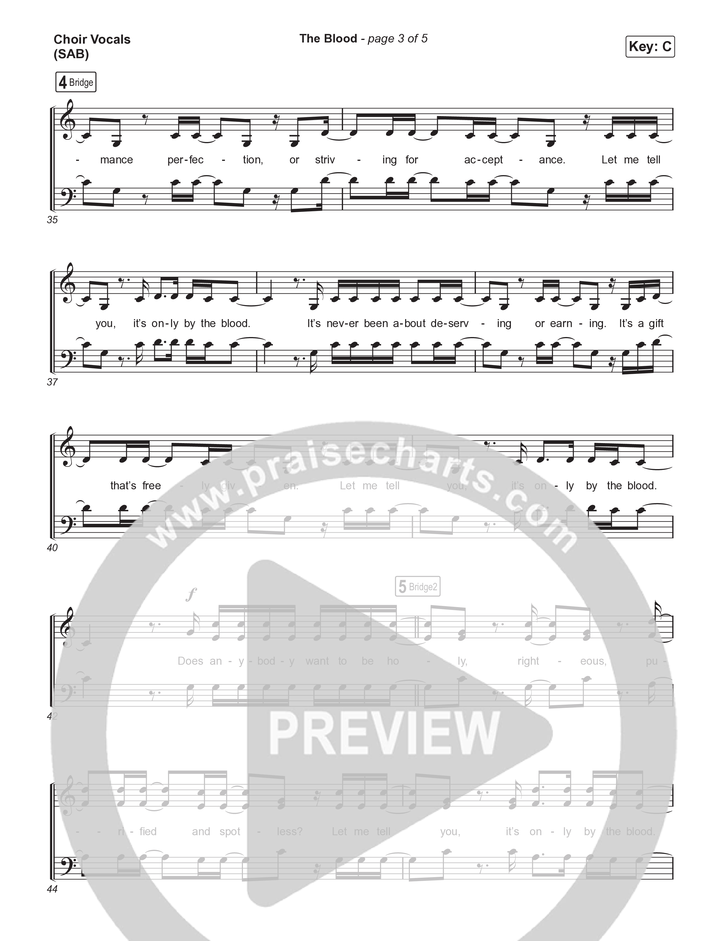 The Blood (Worship Choir/SAB) Choir Sheet (SAB) (Bethel Music / David Funk / Arr. Luke Gambill)