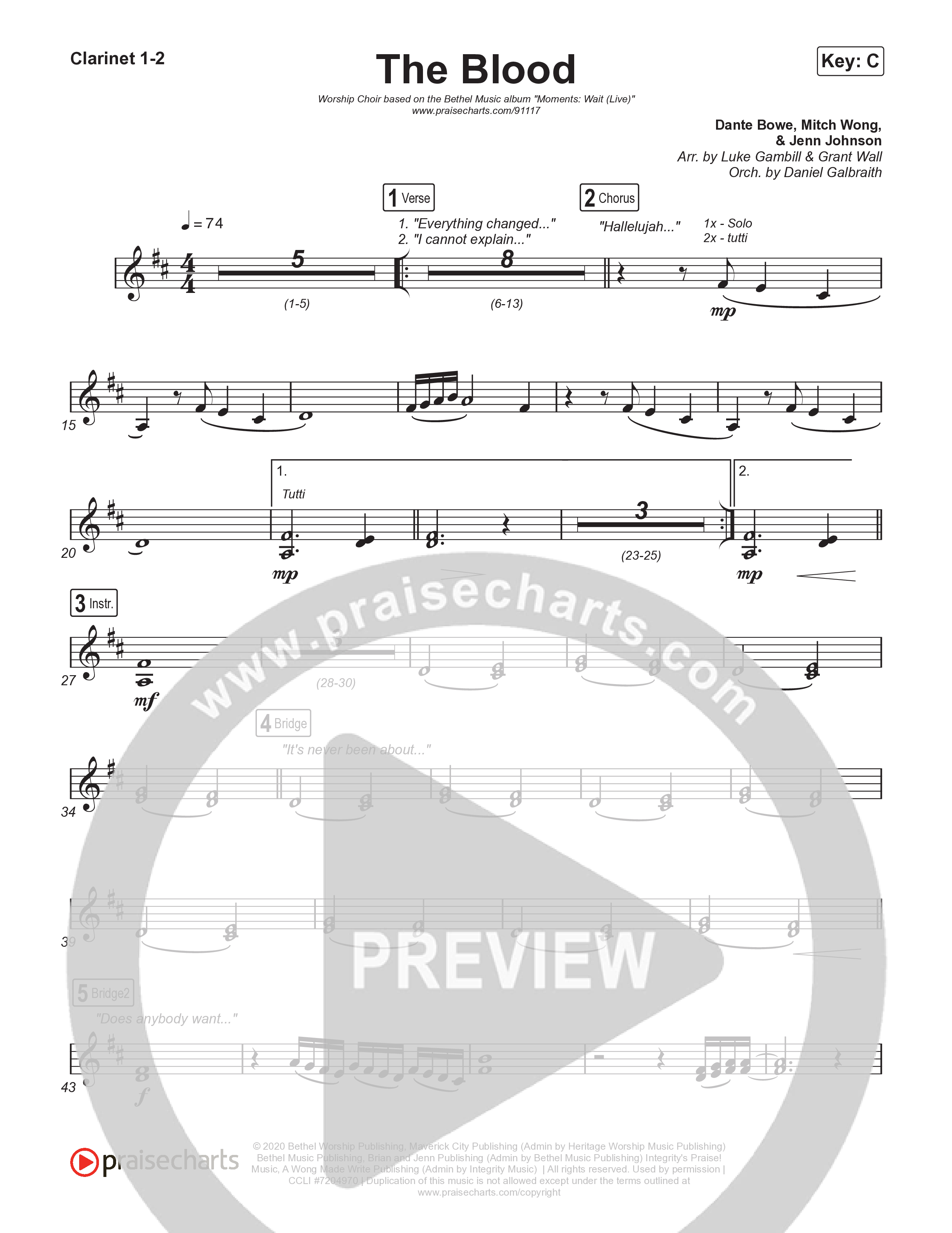 The Blood (Worship Choir/SAB) Clarinet 1/2 (Bethel Music / David Funk / Arr. Luke Gambill)