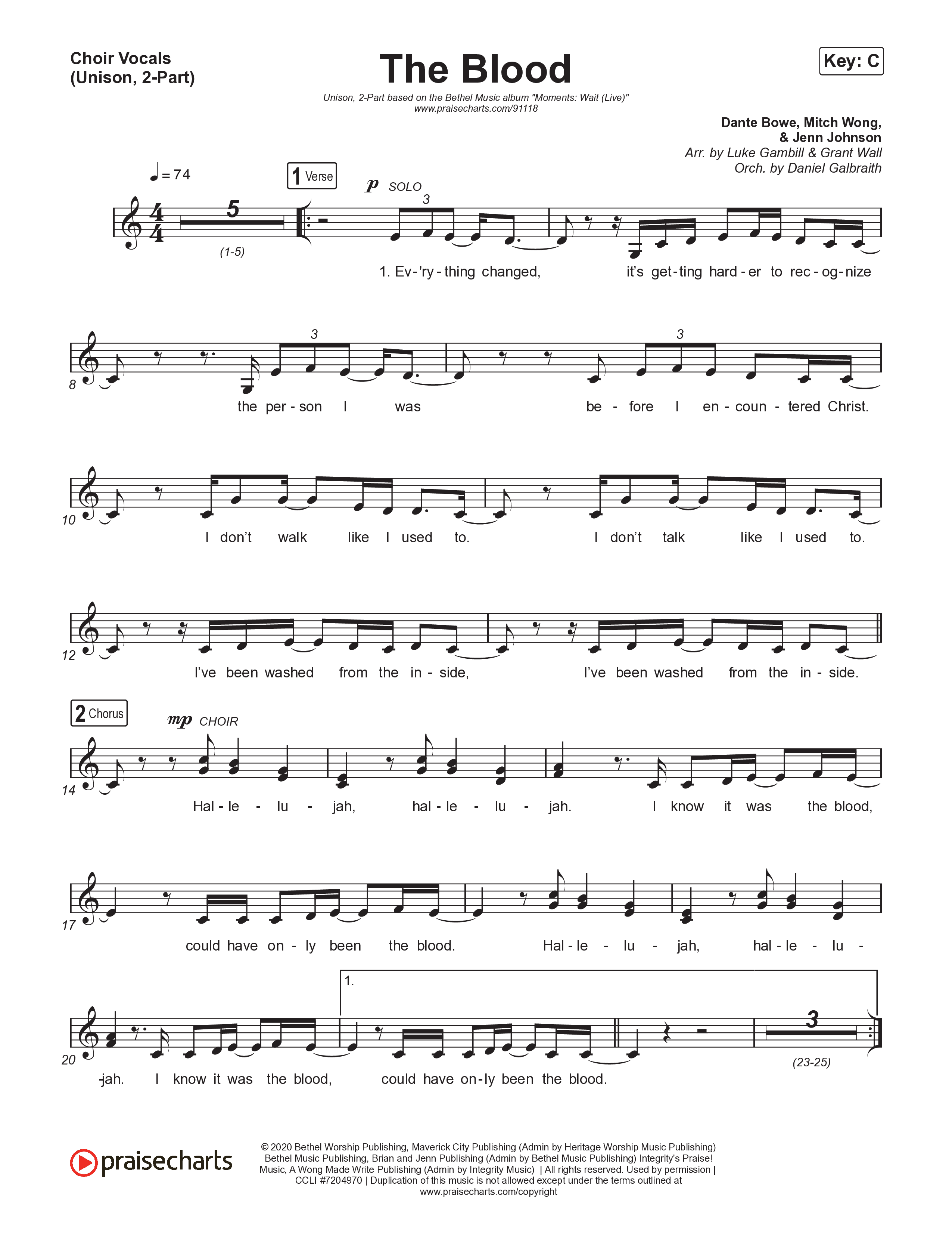 The Blood (Unison/2-Part) Choir Vocals (Uni/2-Part) (Bethel Music / David Funk / Arr. Luke Gambill)