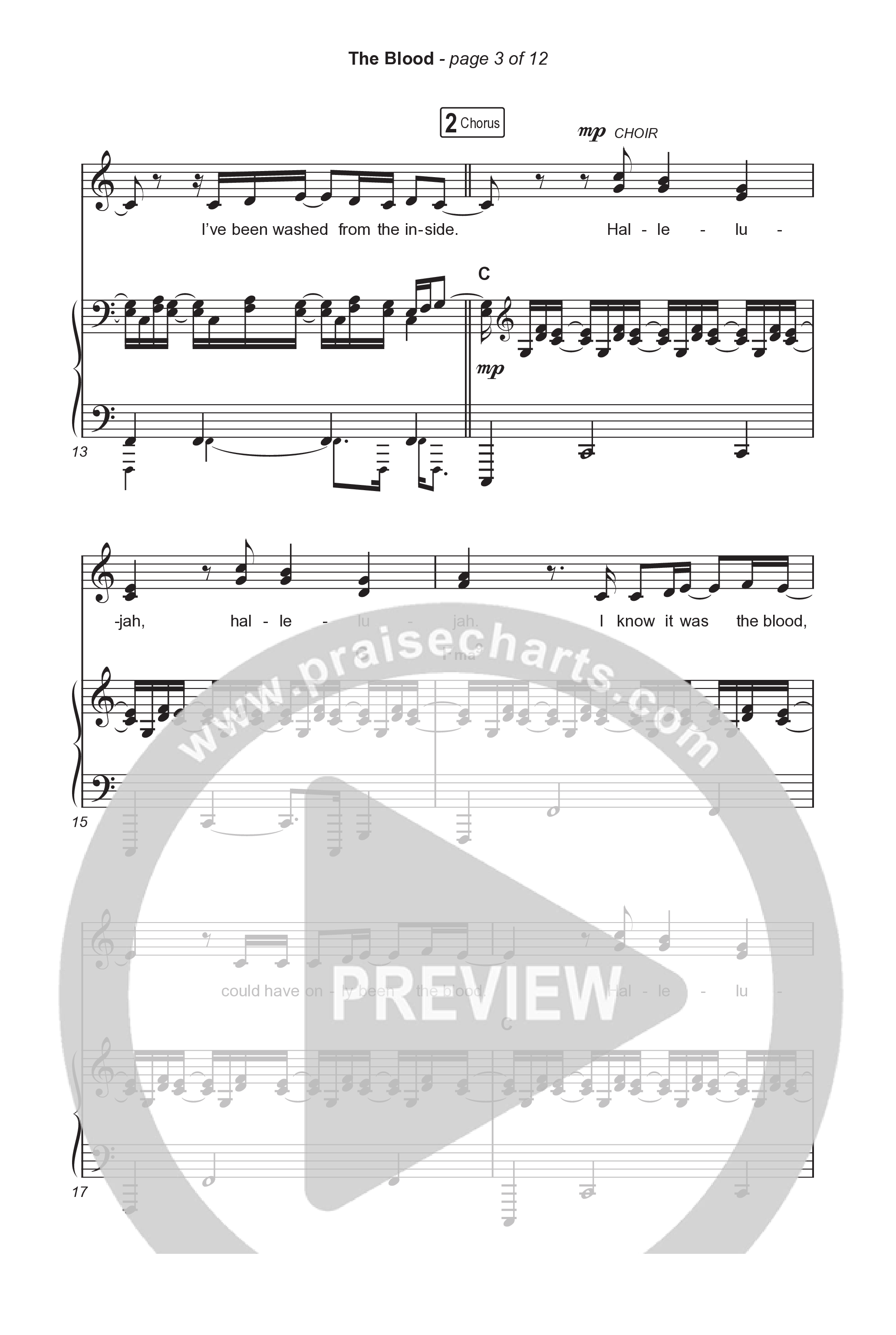 The Blood (Unison/2-Part) Octavo (Uni/2-Part & Pno) (Bethel Music / David Funk / Arr. Luke Gambill)