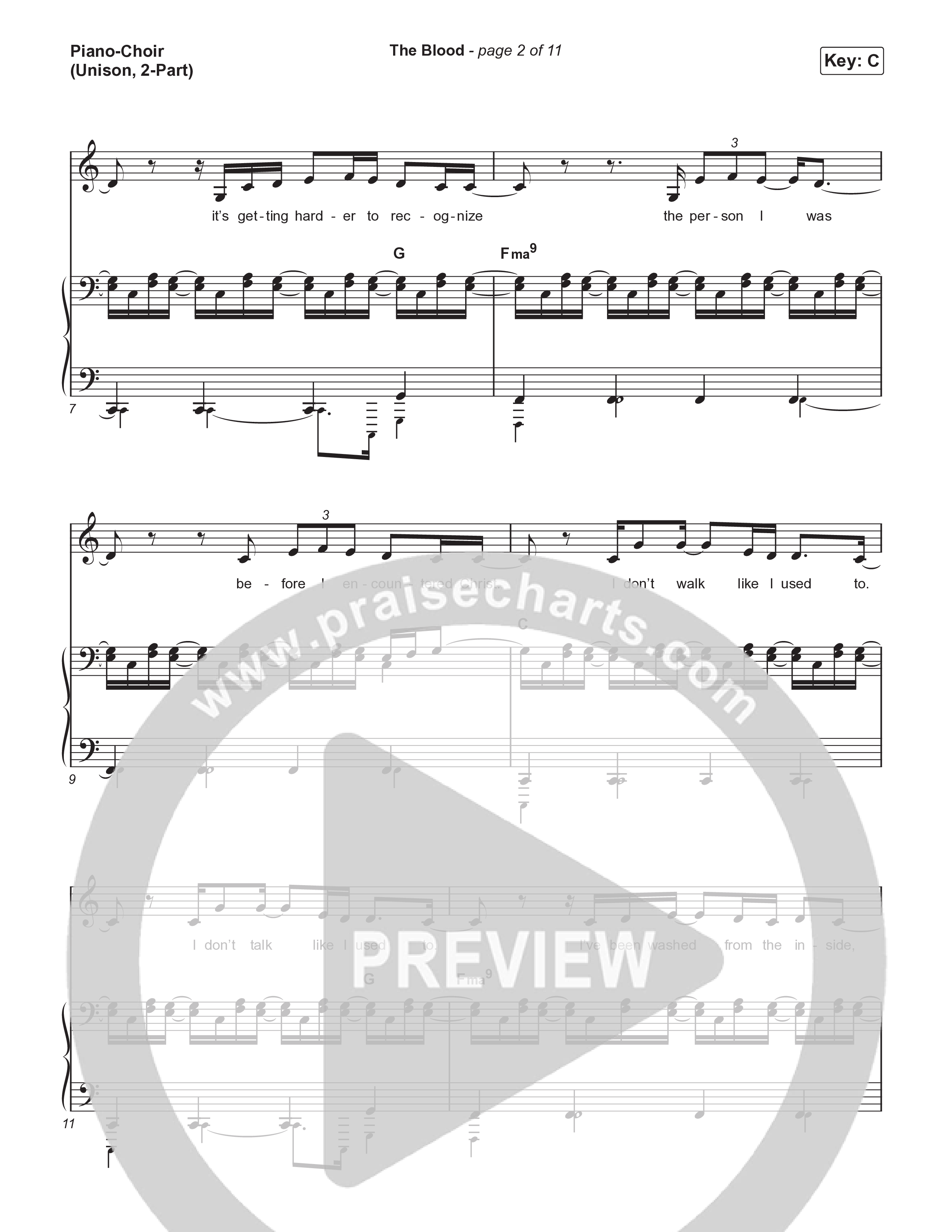 The Blood (Unison/2-Part) Piano/Choir (Uni/2-Part) (Bethel Music / David Funk / Arr. Luke Gambill)