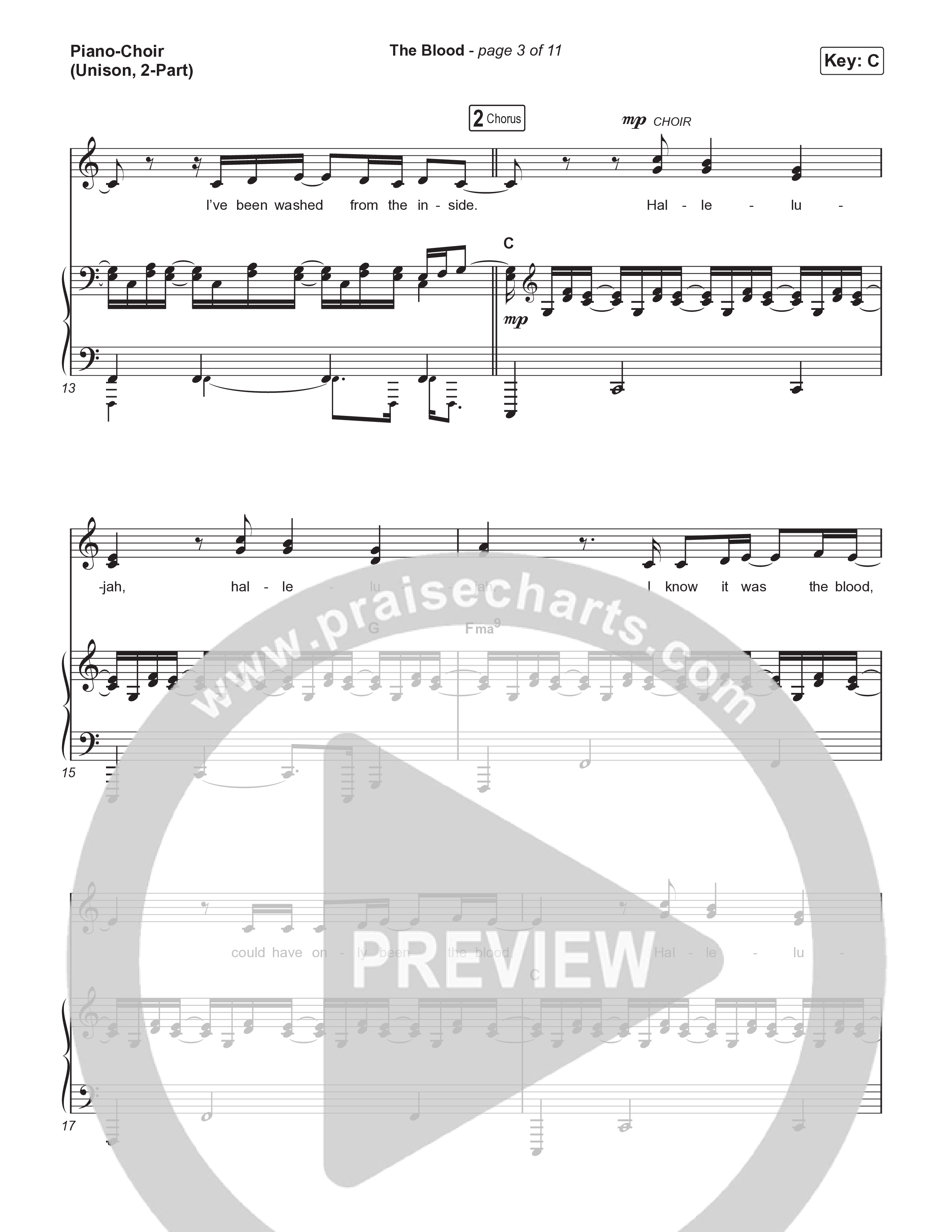The Blood (Unison/2-Part) Piano/Choir (Uni/2-Part) (Bethel Music / David Funk / Arr. Luke Gambill)