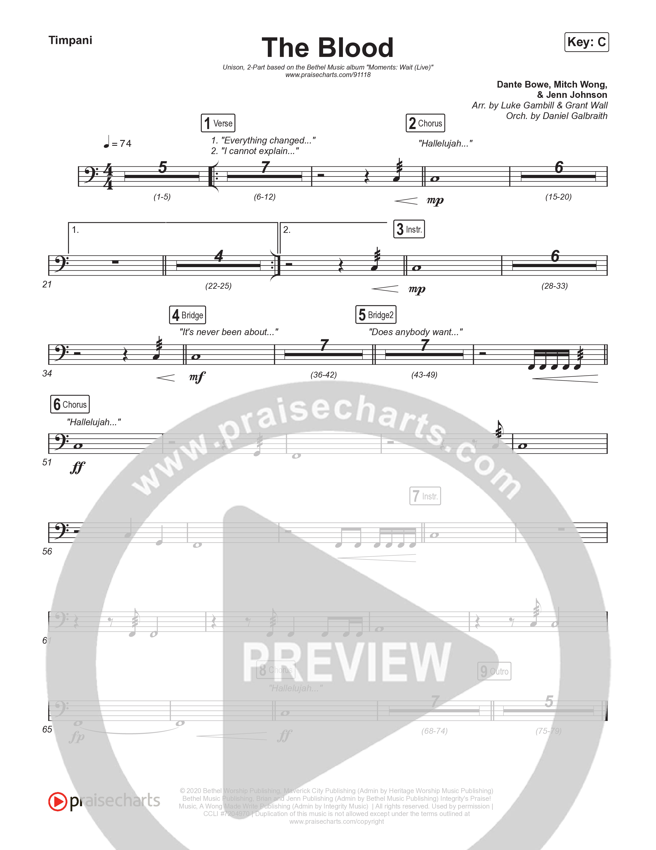 The Blood (Unison/2-Part) Timpani (Bethel Music / David Funk / Arr. Luke Gambill)