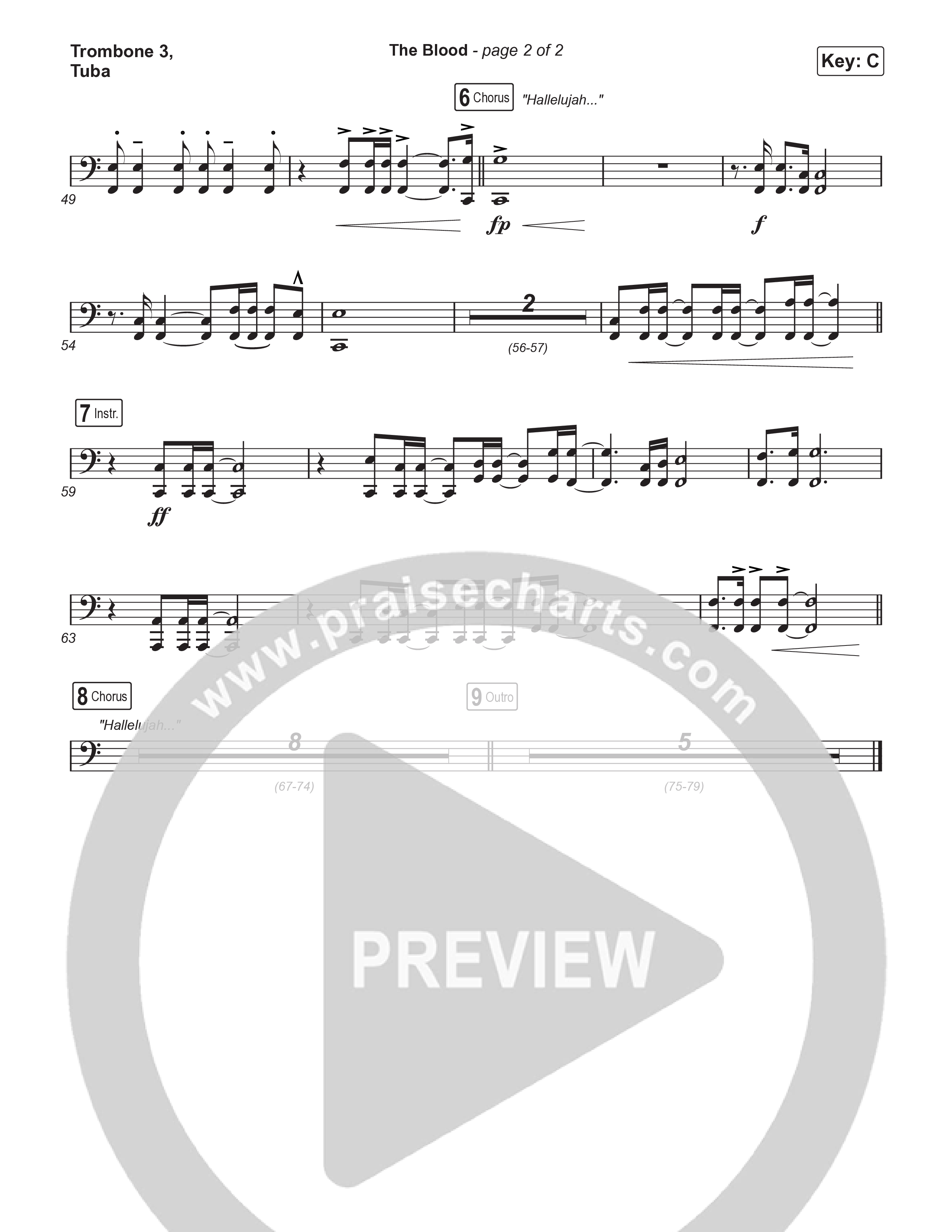 The Blood (Unison/2-Part) Trombone 3/Tuba (Bethel Music / David Funk / Arr. Luke Gambill)