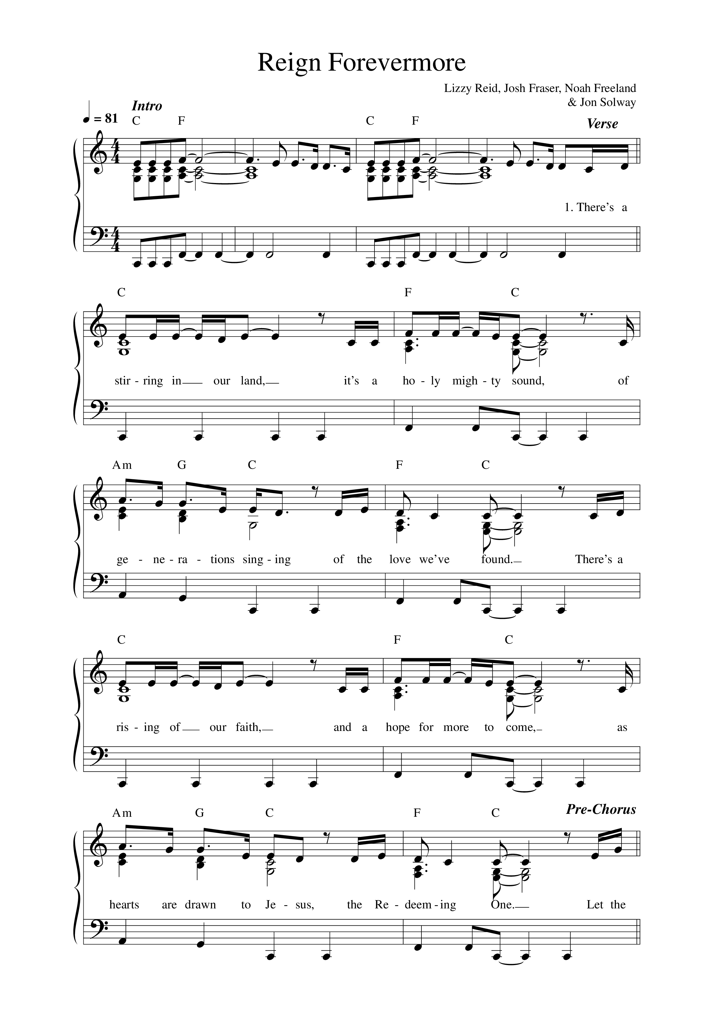 Reign Forevermore Lead Sheet Melody (Vineyard Music)