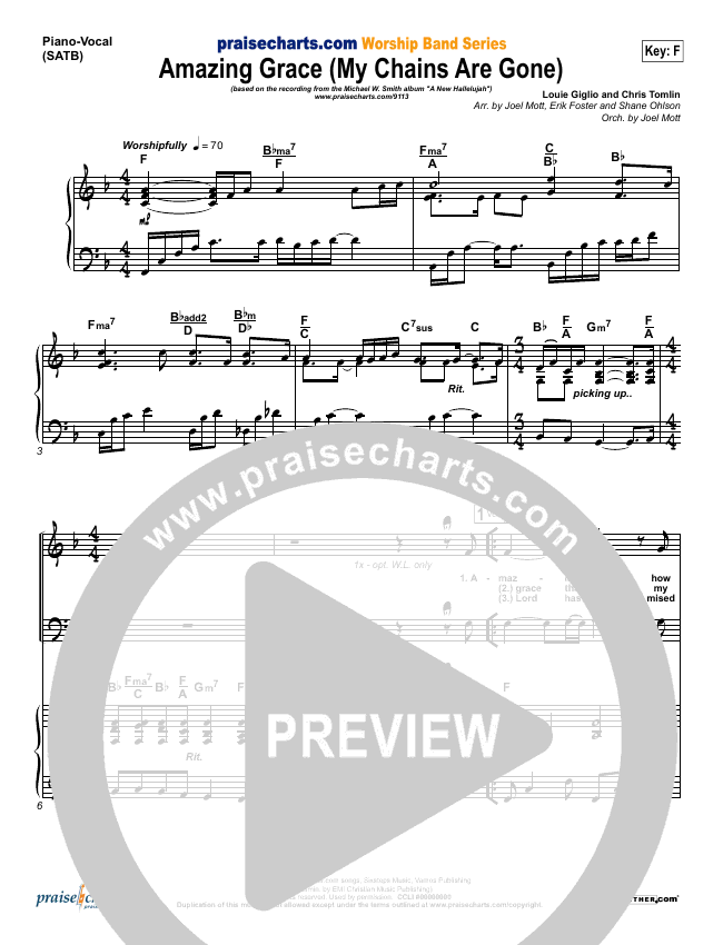 Amazing Grace (My Chains Are Gone) Sheet Music (Michael W. Smith ...