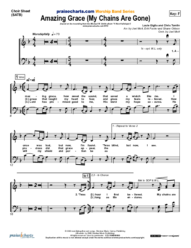 Amazing Grace (My Chains Are Gone) Choir Sheet (SATB) (Michael W. Smith)