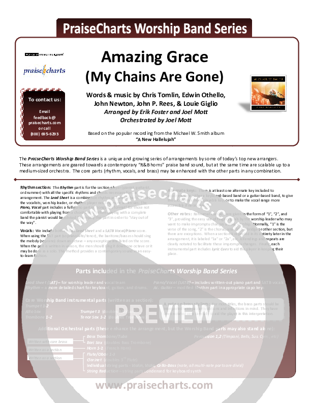 Amazing Grace (My Chains Are Gone) Cover Sheet (Michael W. Smith)
