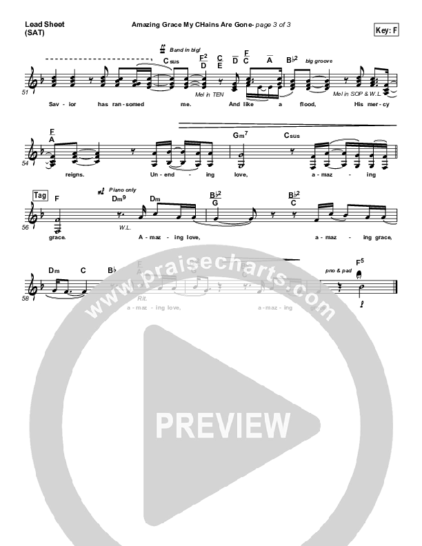 Amazing Grace (My Chains Are Gone) Lead Sheet (SAT) (Michael W. Smith)