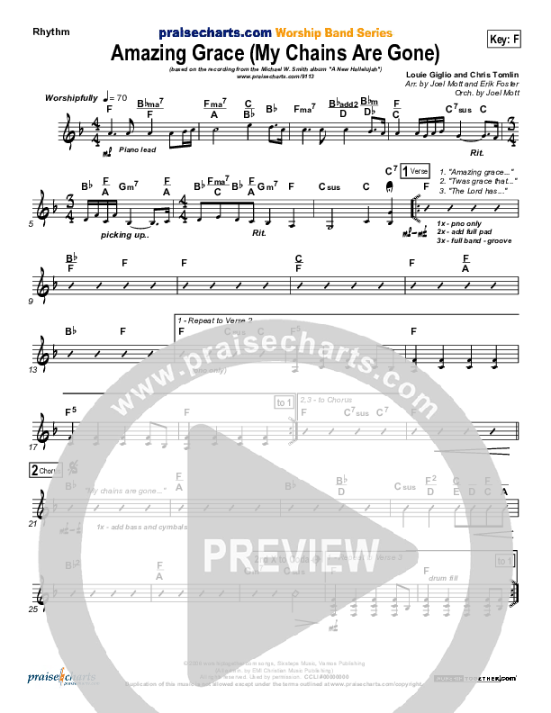 Amazing Grace (My Chains Are Gone) Rhythm Chart (Michael W. Smith)