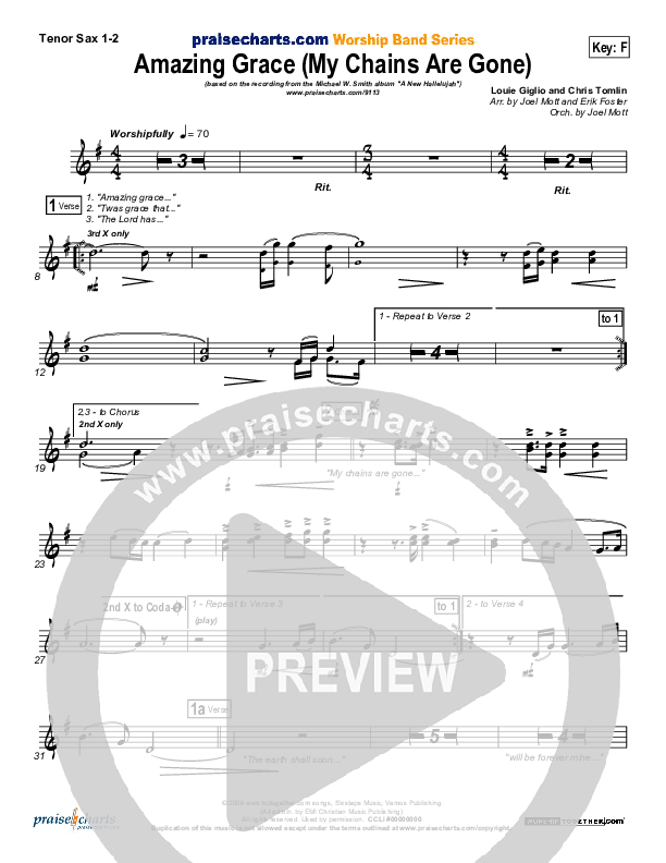 Amazing Grace (My Chains Are Gone) Tenor Sax 1/2 (Michael W. Smith)