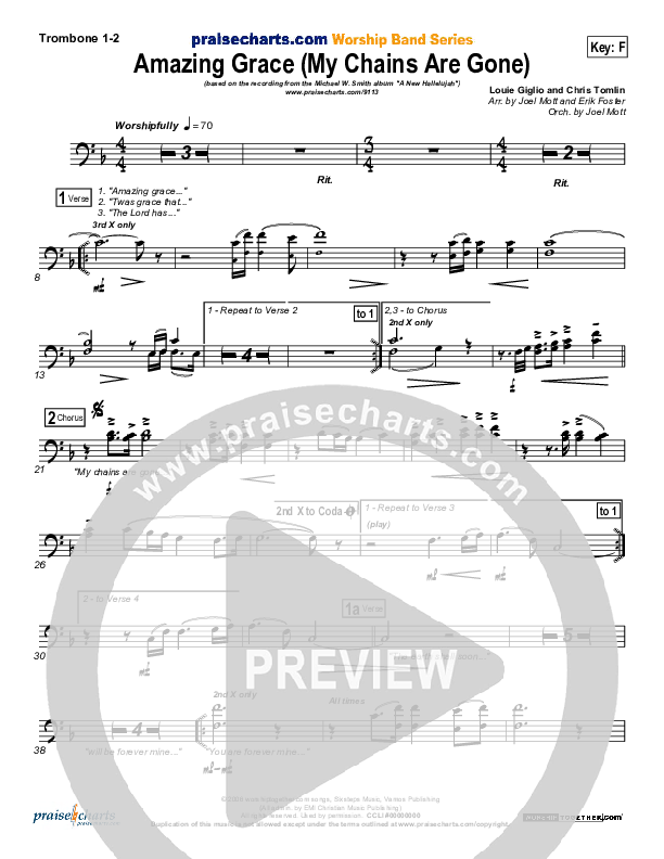 Amazing Grace (My Chains Are Gone) Trombone 1/2 (Michael W. Smith)
