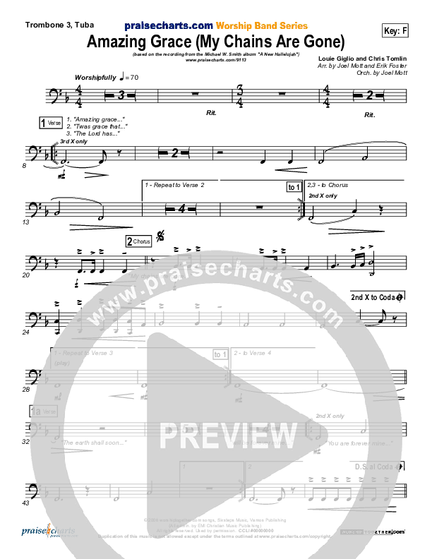 Amazing Grace (My Chains Are Gone) Trombone 3/Tuba (Michael W. Smith)
