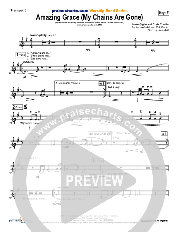 Amazing Grace (My Chains Are Gone) Trumpet 3 (Michael W. Smith)