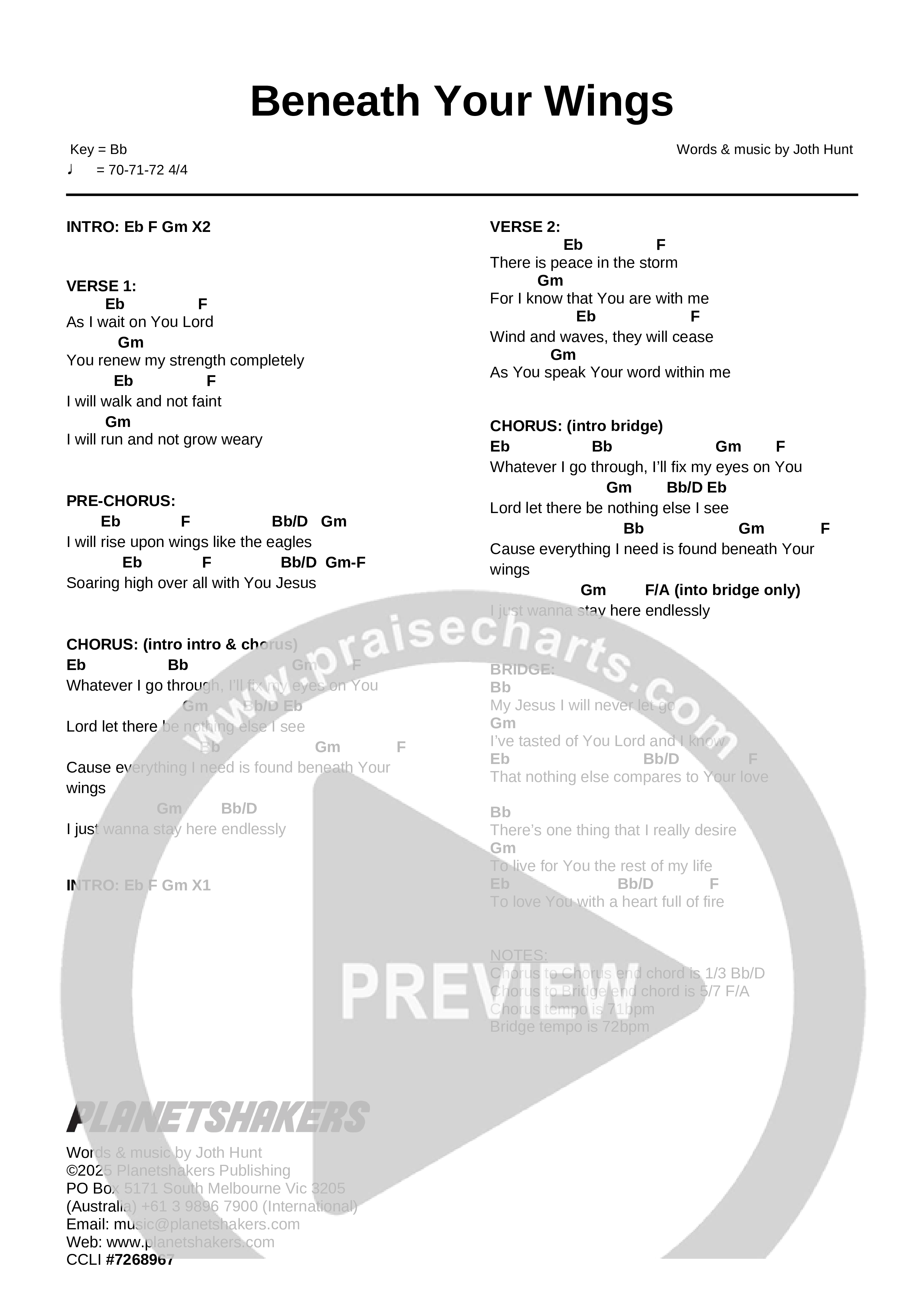 Beneath Your Wings (Live) Chord Chart (Planetshakers)
