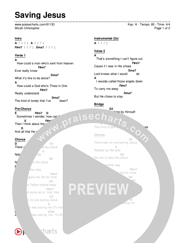Saving Jesus Chord Chart (Micah Christopher)