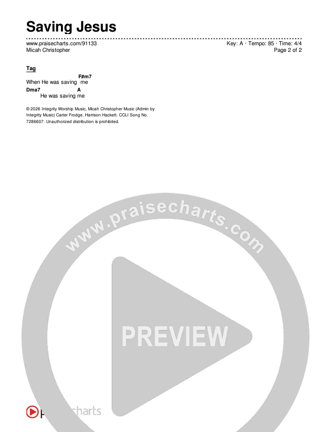 Saving Jesus Chord Chart (Micah Christopher)