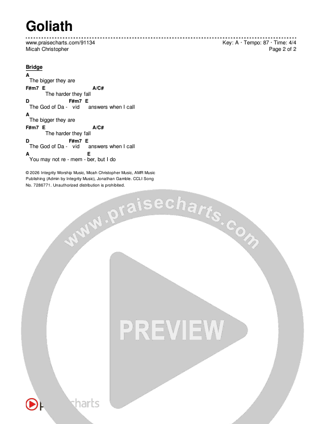 Goliath Chord Chart (Micah Christopher)