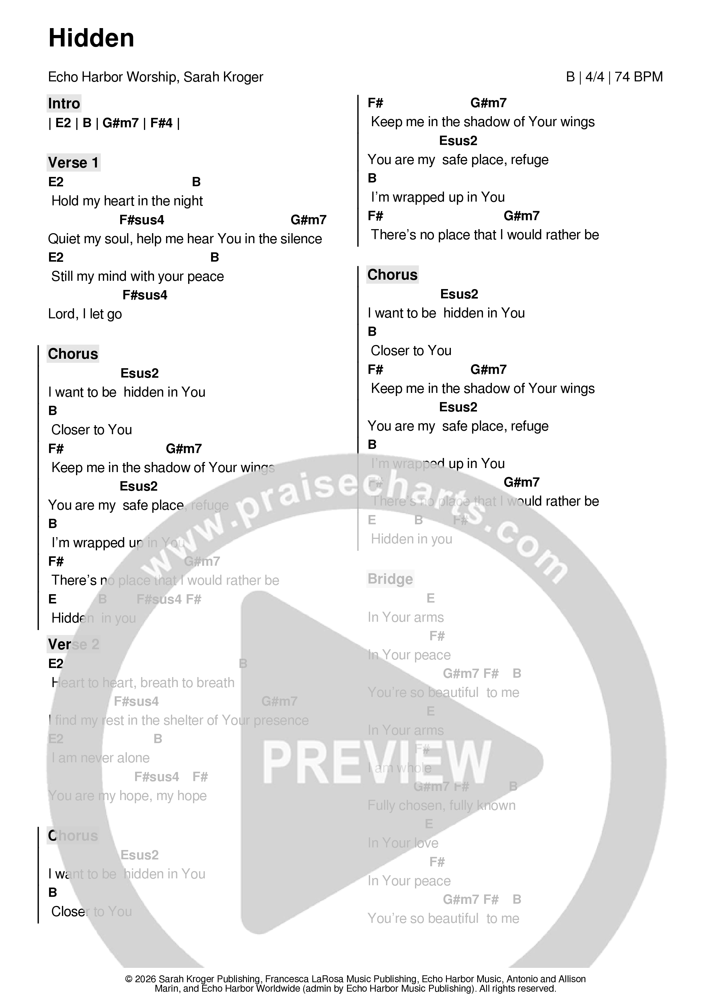 Hidden Chord Chart (Echo Harbor Worship / Sarah Kroger)