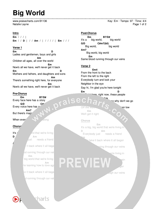 Big World Chords & Lyrics (Natalie Layne)